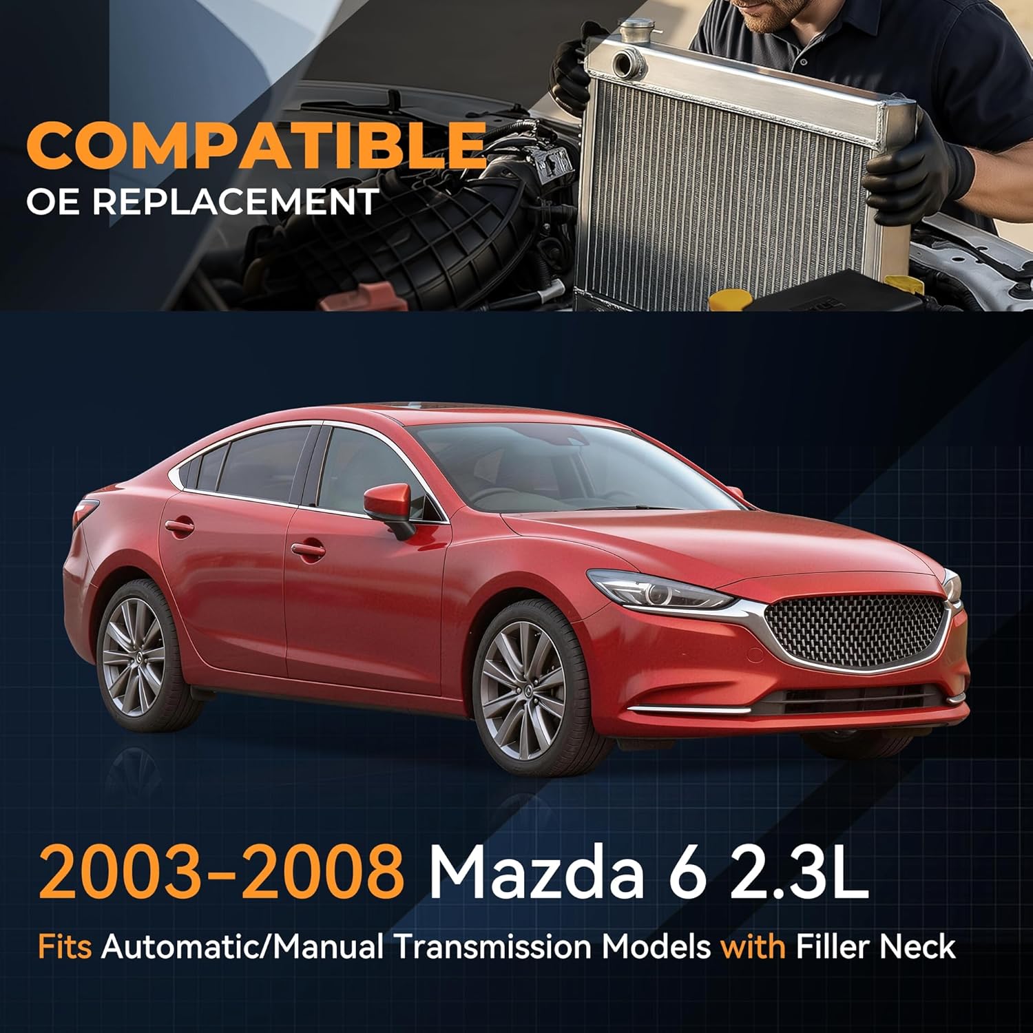 Auto Dynasty Radiator Compatible with 03-08 Mazda 6 2.3L AT MT, DPI 2673 Factory Style 1-Row Cooling Radiator, Aluminum Core