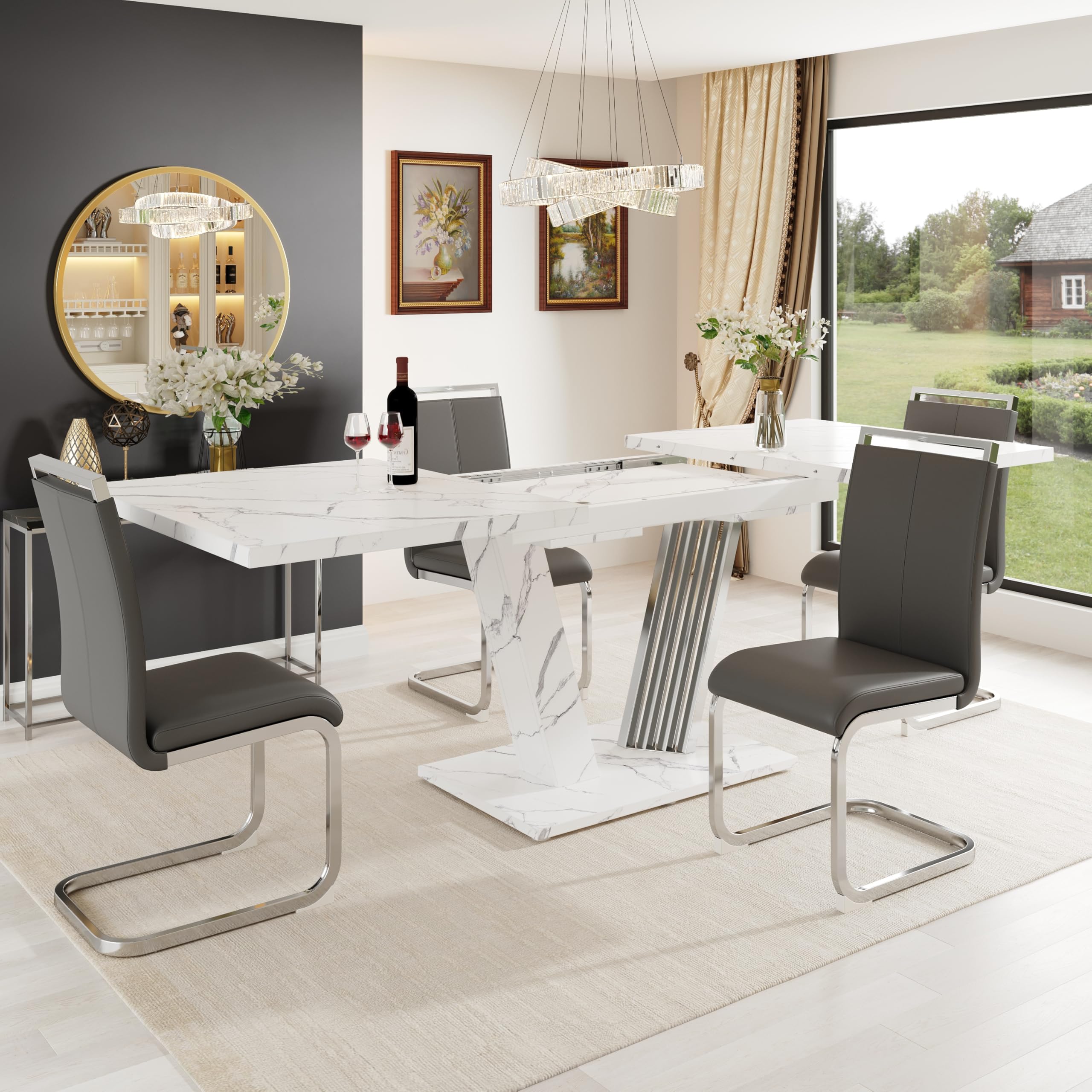 Kebnor Tavolo allungabile 120 – 160 x 80 x 76 cm – Tavolo da cucina con foglia estraibile e struttura a farfalla per cucina e soggiorno (bianco)
