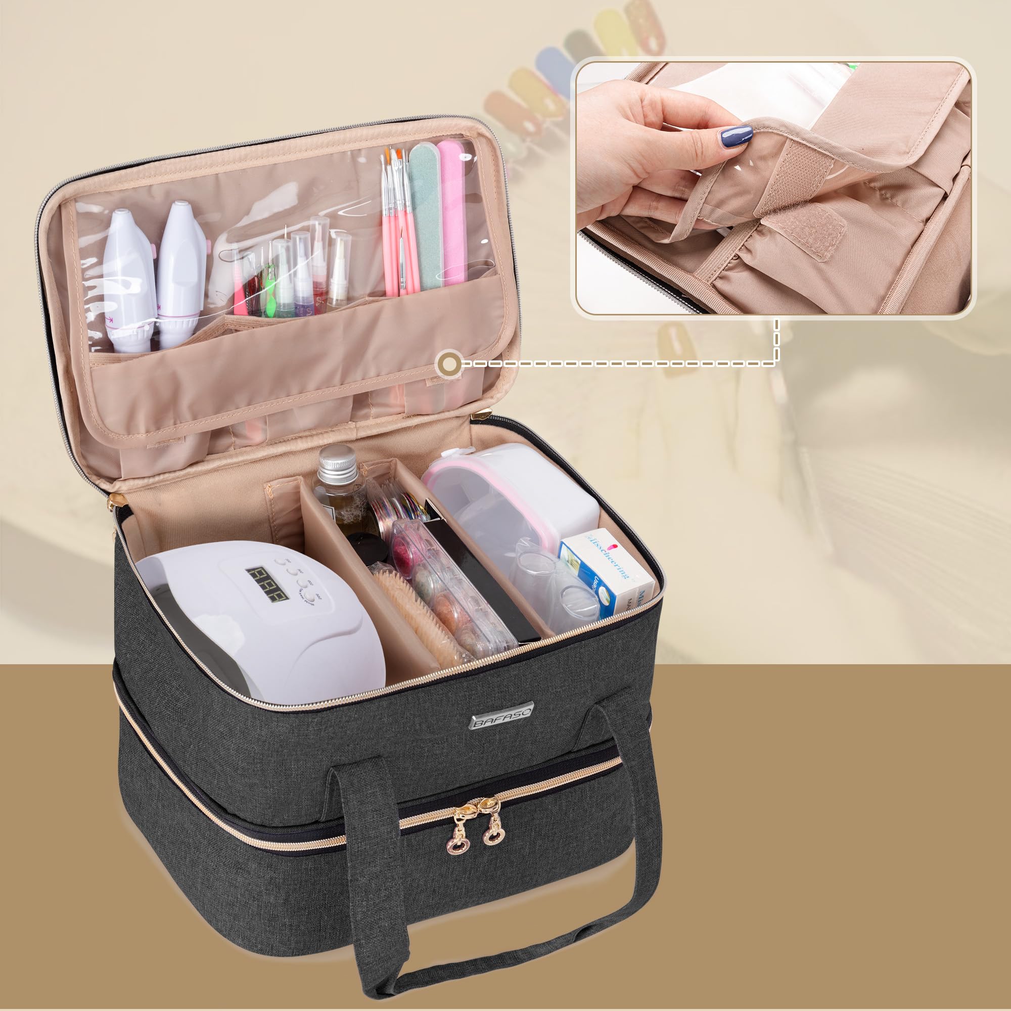 BAFASO Borsa Organizer per Smalti per 40 Flaconi (15 ml - 0,5 fl.oz) e Lampada Unghie UV, Valigetta Porta Smalti per Unghie, Borsa da Viaggio per Smalti per Unghie (Solo Borsa), Nero