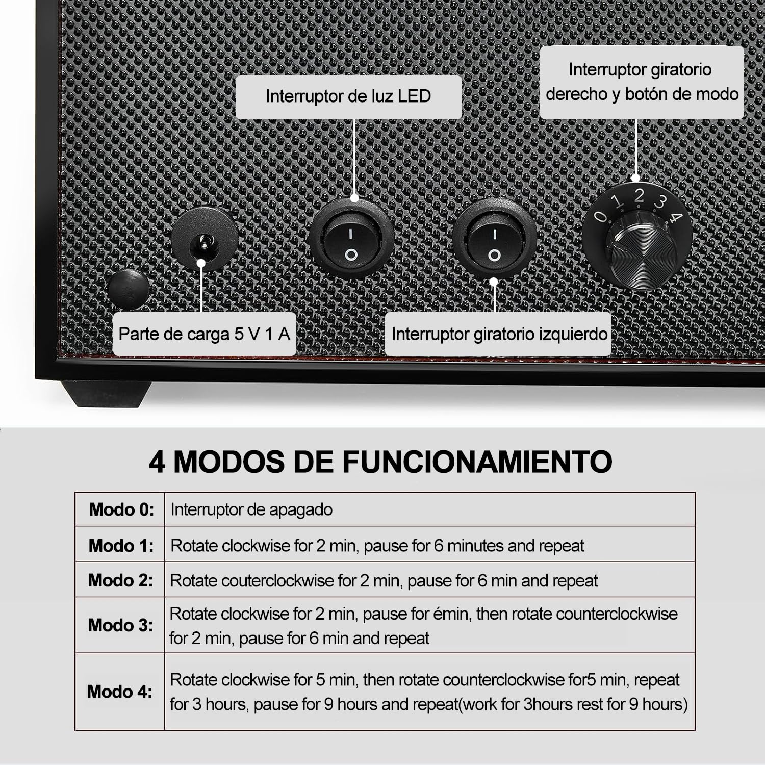 ANWBROAD Enrollador de reloj giratorio para 6 relojes con LED y motor súper silencioso, 4 modos de rotación, caja de bobinado, agitador con cable USB, regalo UJWW003Y