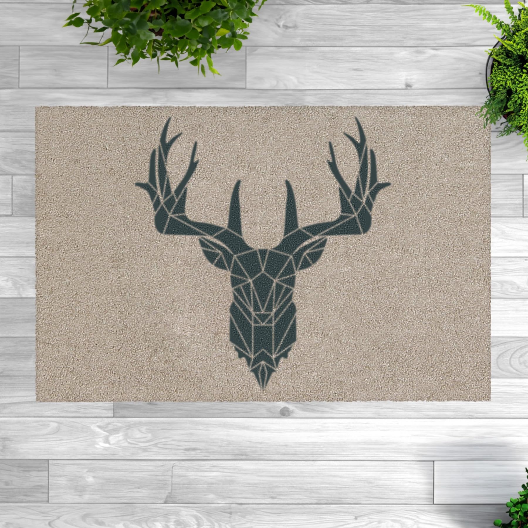 MOCAVI Mat Fußmatte Hirsch waschbar außen & innen beige 45x70cm Sauberlaufmatte Fußabtreter Motiv Country modern hochwertig