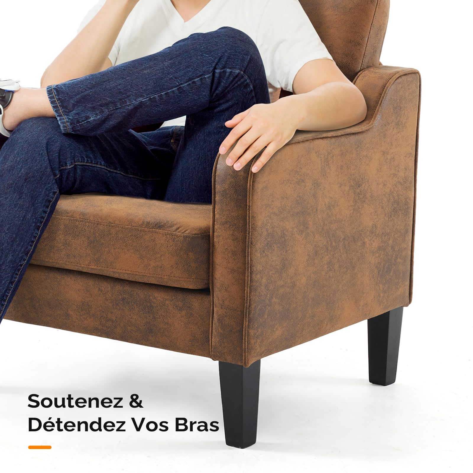 Bonnlo Fauteuil Élégant, Canapé 1 Place Moderne du Milieu du Siècle, Chaise de Lecture Confortable avec Accoudoirs Incurvés, Canapé Rembourré en Chenille, pour Salon, Chambre (1, Marron Vintage)