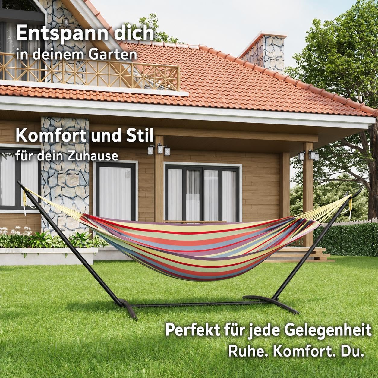 Hamac Double avec Support Acier Robuste Portable Pliable Sac Transport Jardin terrasse extérieur