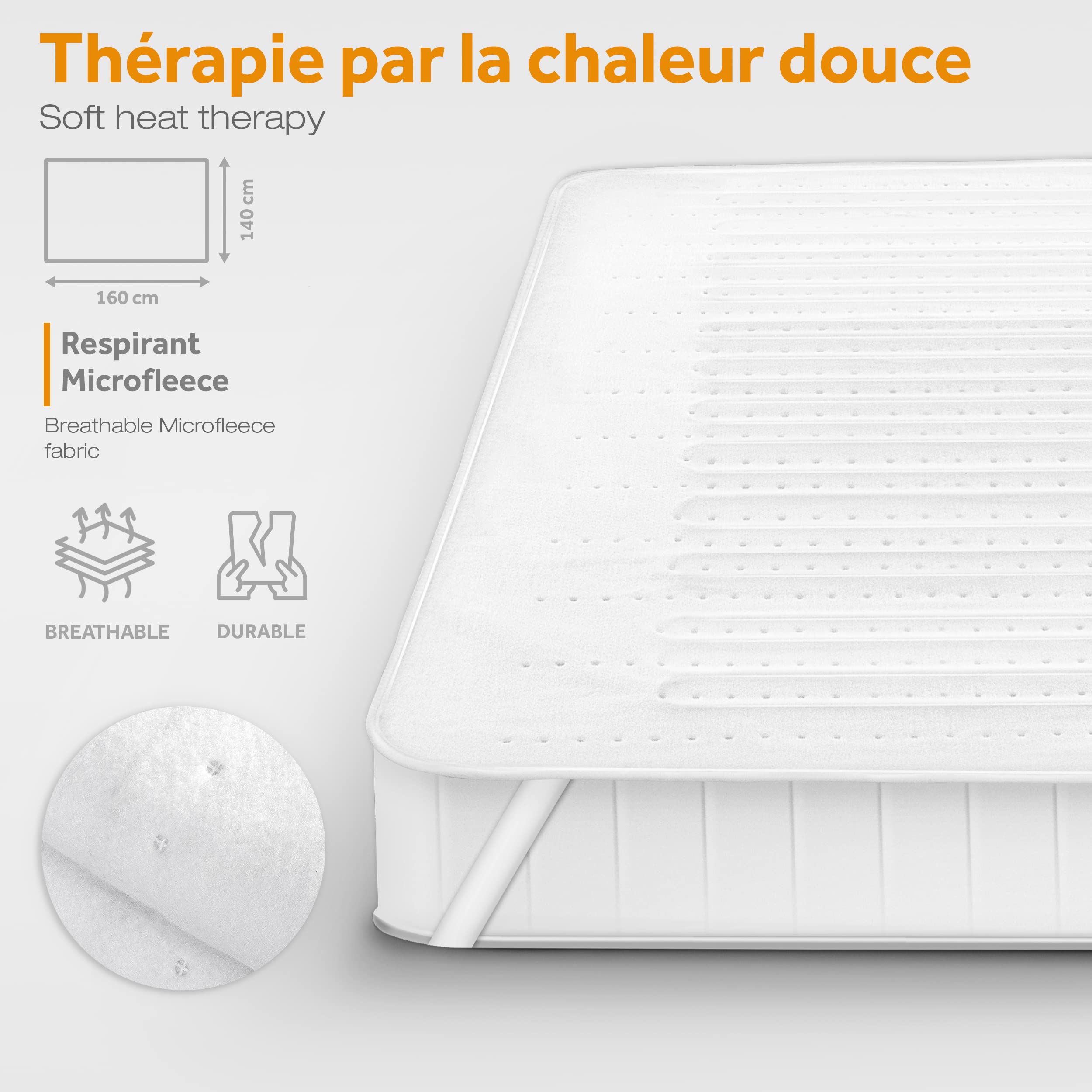 sinnlein Surmatelas Chauffant double Électrique 160x140cm avec Arrêt Automatique | Couverture thermique - 2 zones de température | Chauffe-matelas réglable à 3 Niveaux de Températures