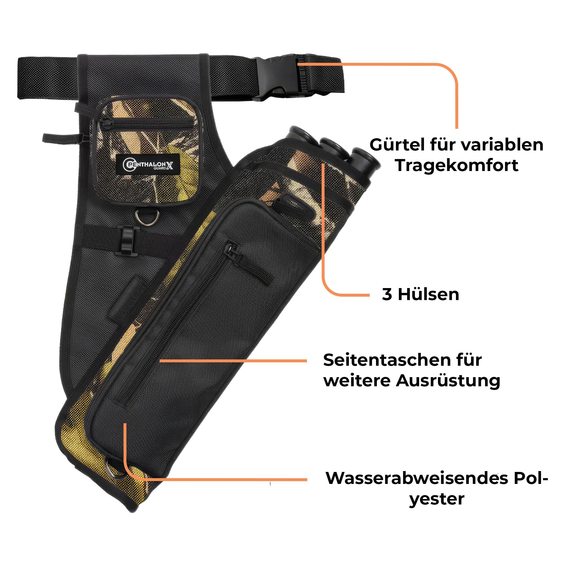BEARPAW PRODUCTS Penthalon GuardX Polyester Seitenköcher, 45 x 33 x 5 cm, für Standardpfeile, Rechts- und Linkshand, mit verstellbarem Gürtel