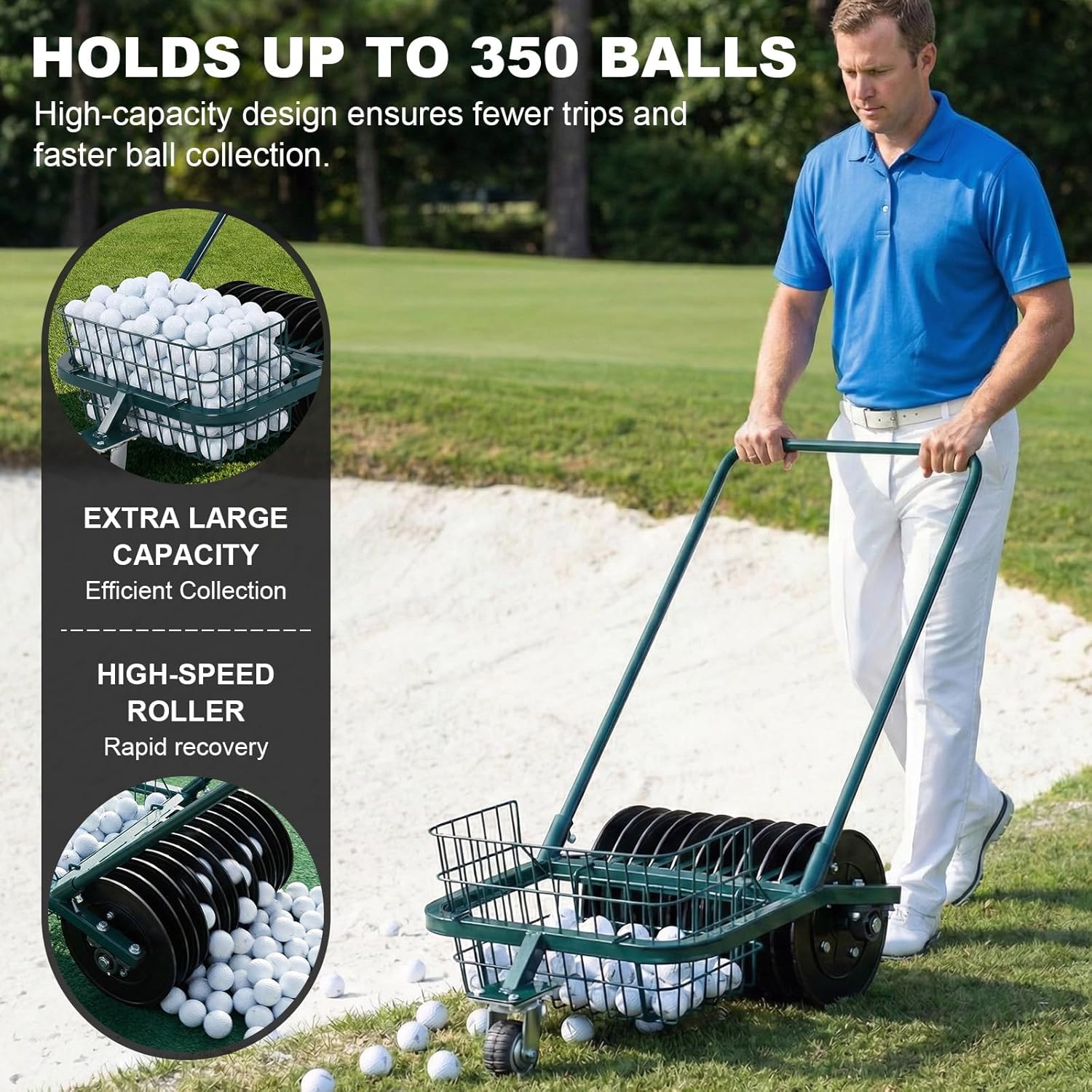 Golf Ball Retriever Picker Upper, No Bending Over Golf Ball Collecting Tool with Basket, Time & Effort Saving Golf Ball Collector for Backyard Practice Training Golf Course Driving Range