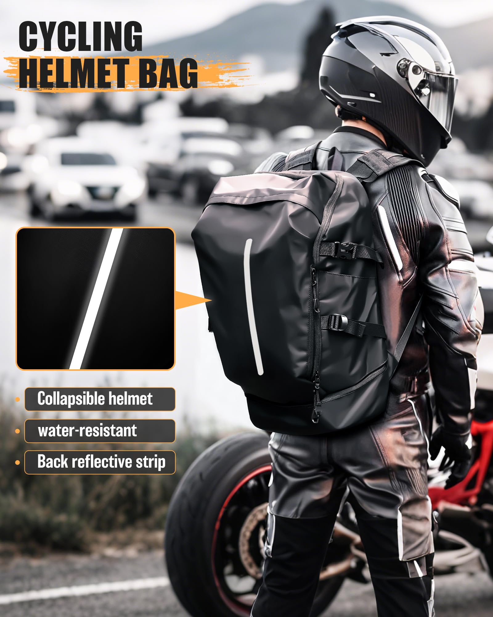 Zaino da Moto Impermeabile Grande con Scomparto per Scarpe, Nero