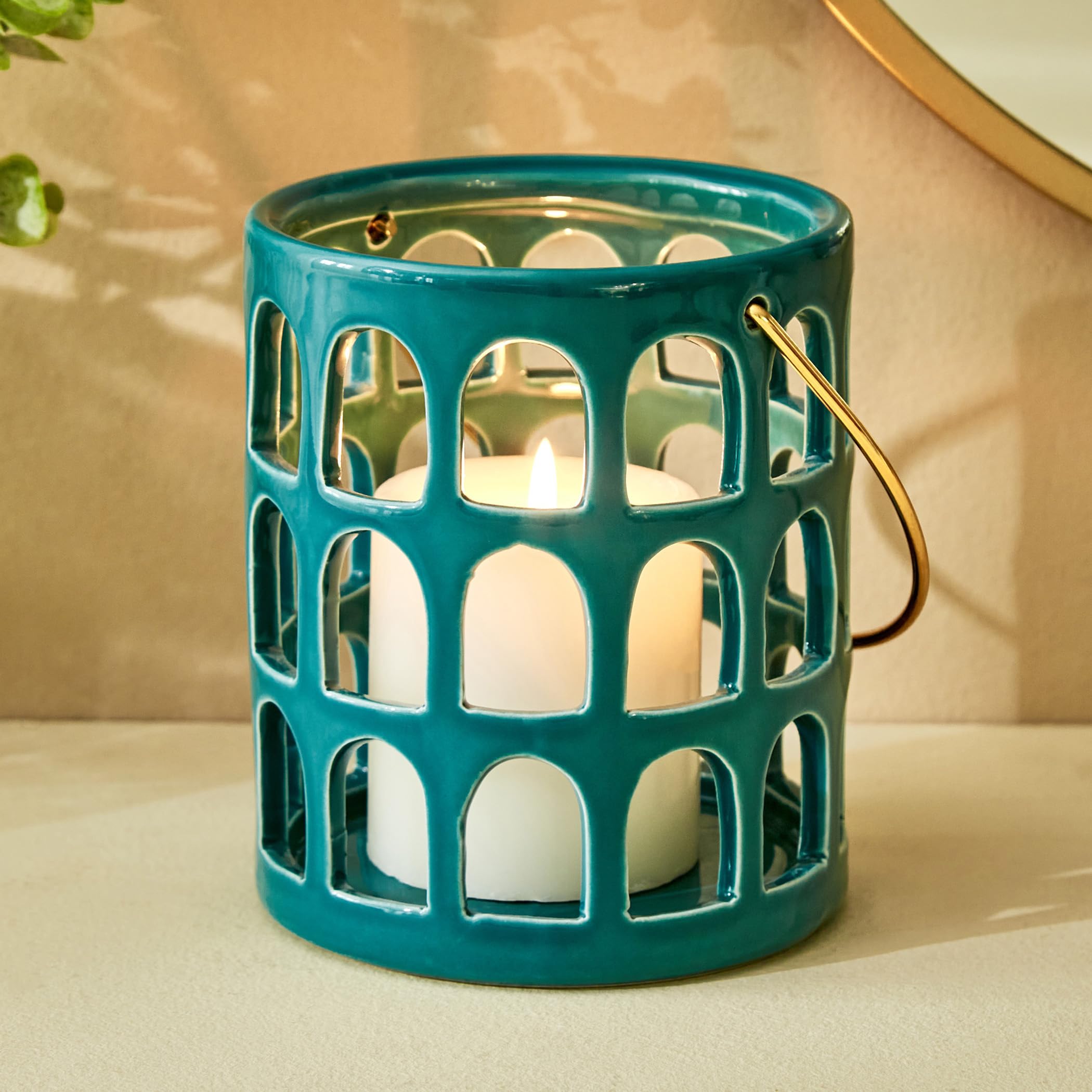 Home Centre Splendid Townsquare Xian Ceramic Candle Holder with Handle
