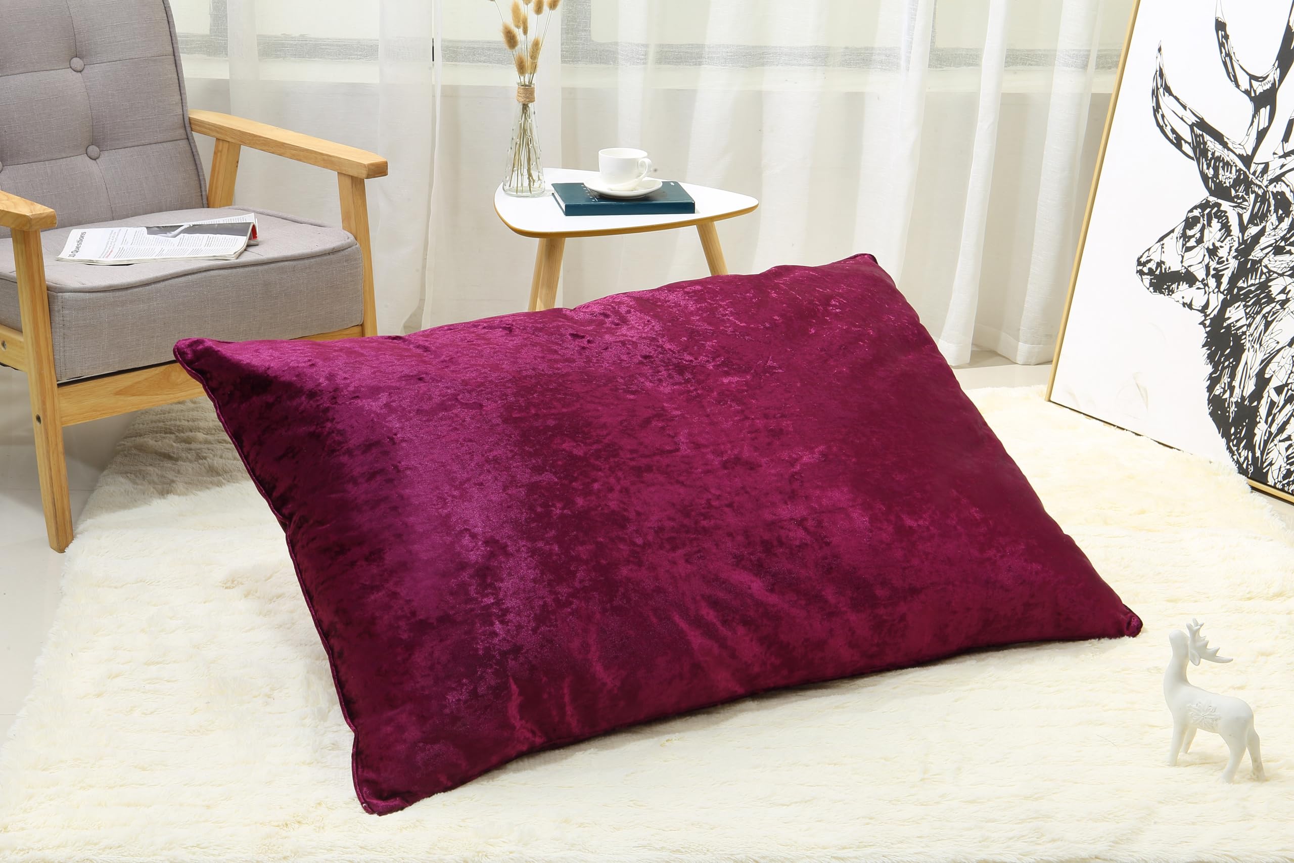 Plain Super Soft Crushed Velvet Filled Cushions for Sofa Bed Living Room Bedroom Home Couch Decorative Cushions Pillows Invisible Zipper with Removable Inner Pad (Burgundy, 80x120cm)