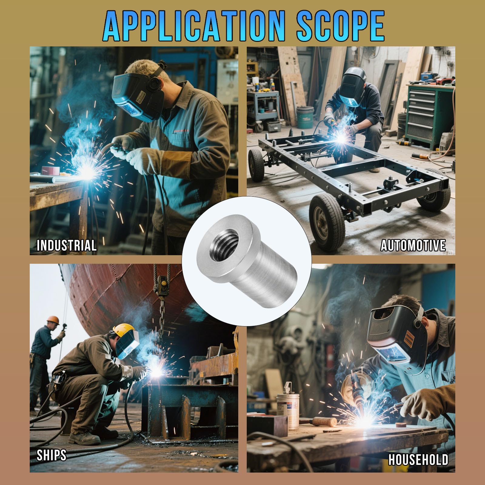 Weld-On Nut 1 2-13 Thread Long Threaded Stepped Female Weld Nut Steel Chassis Mount Tab Pack of 4 — view 6