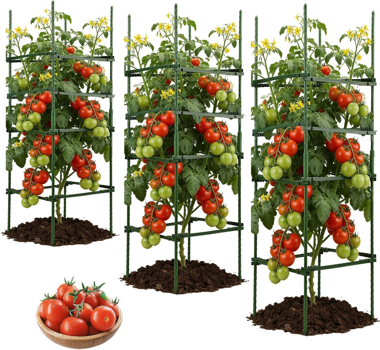 NOVWANG 3 Packs Square Tomato Cages, 10.6 inches x 48 inches Square Plant Support Stakes Tomato Trellis for Tomato Pepper Vegetable Support Plant Support for Garden Patio Farm