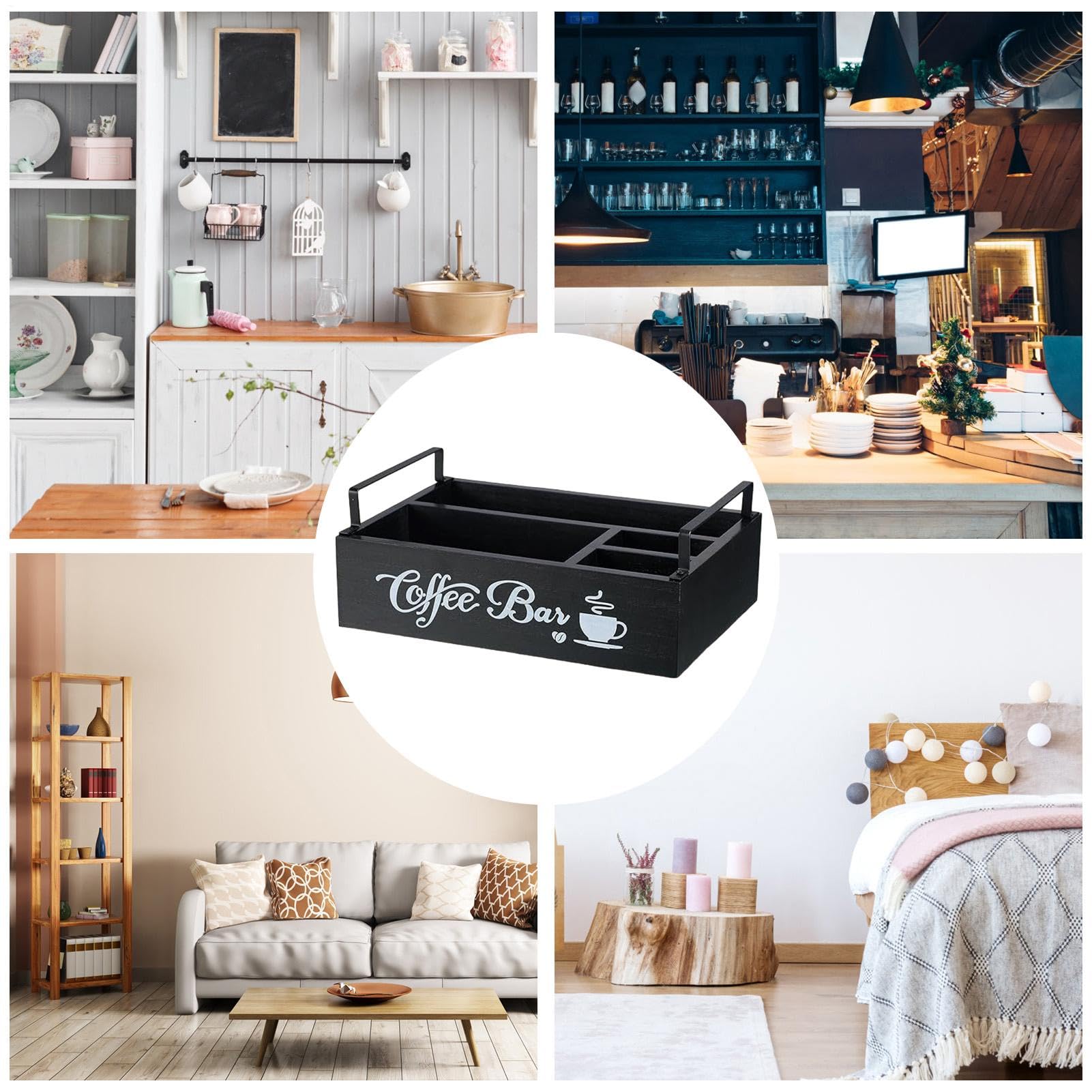 Organizer per stazioni di caffè, organizer per scatole da tè, organizer | per piano di lavoro della cucina, per tè e caffè, organizer per bar e caffè, caffetteria, in legno, per la casa