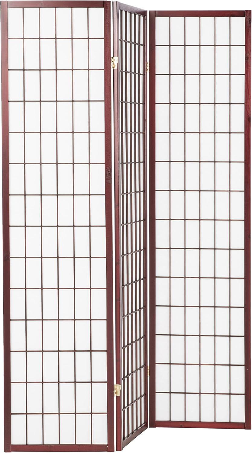 Cherry Wood 3-Panel Shoji Folding Room Divider