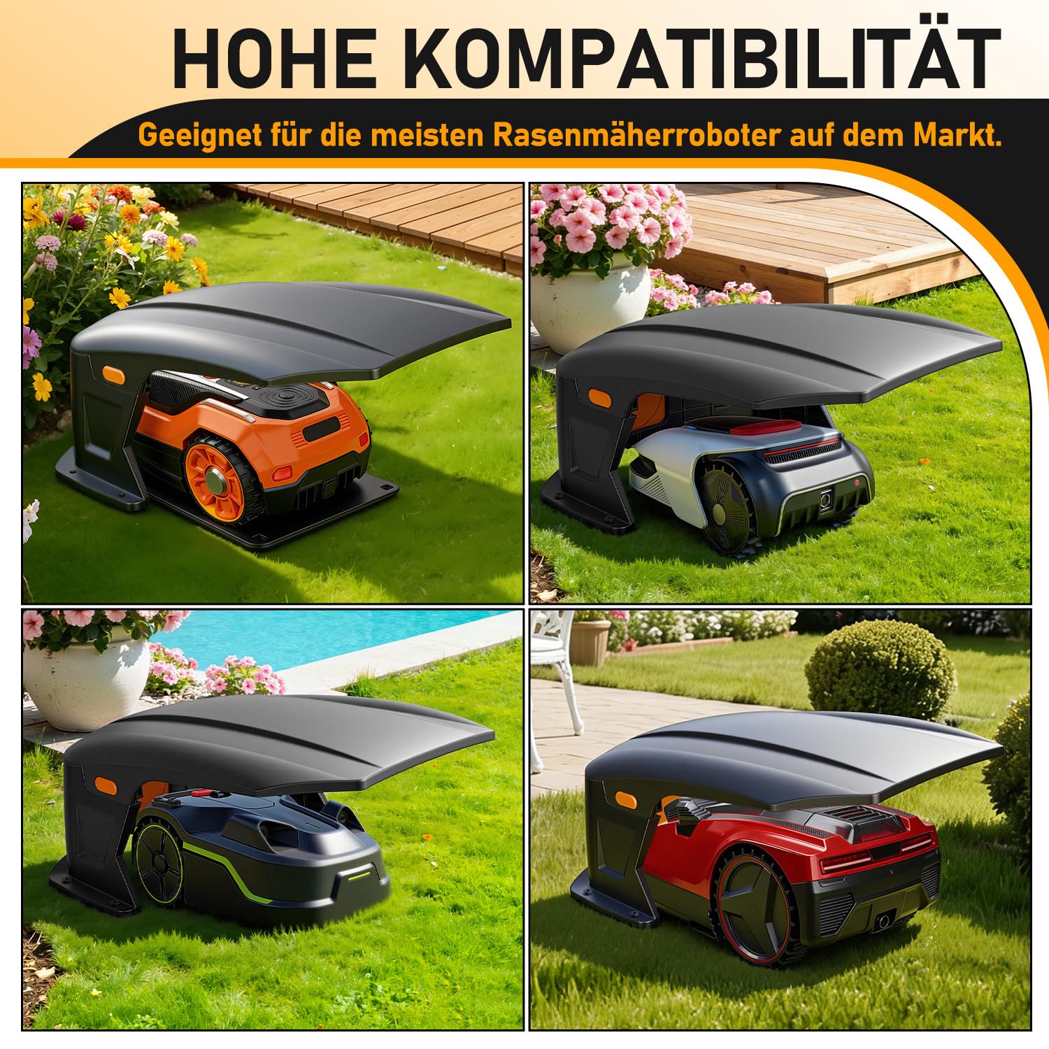 Mähroboter Garage mit Klappdach, Garage für Mähroboter mit Serviceklappe,Rasenroboter Garage wetterfest,UV- & Regenschutz,Ohne Signalstörung,70.5x57x33cm