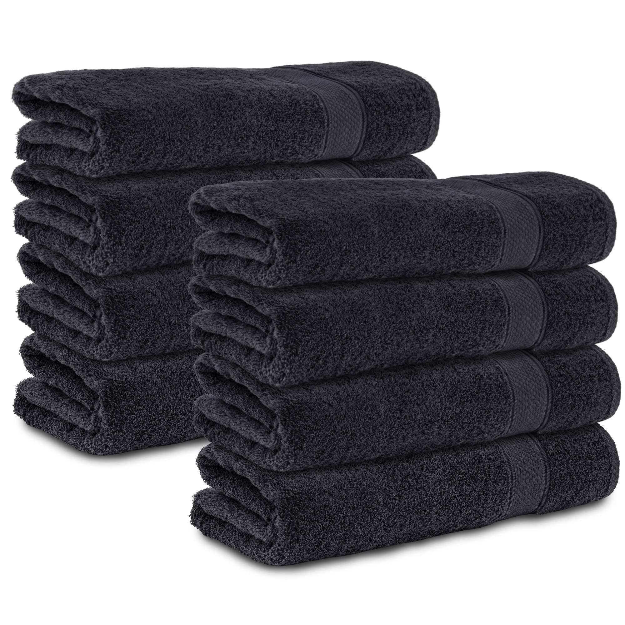 Komfortec Set of 8 Hand Towels 50 x 100 cm 100% Cotton 470 g/m² Terry Cloth Soft Black