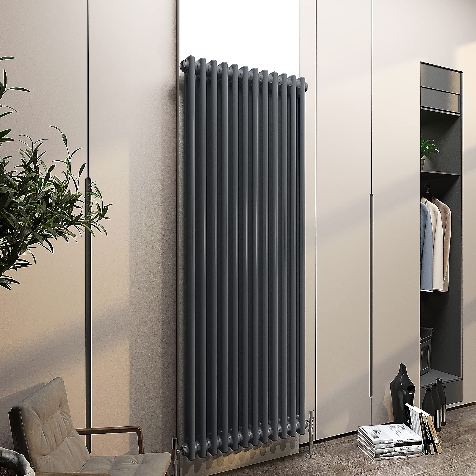 Acezanbleā£2 Column Radiator, Vertical 1500mm Anthracite Tall Traditional Cast Iron Style Radiators Windows Hallyway