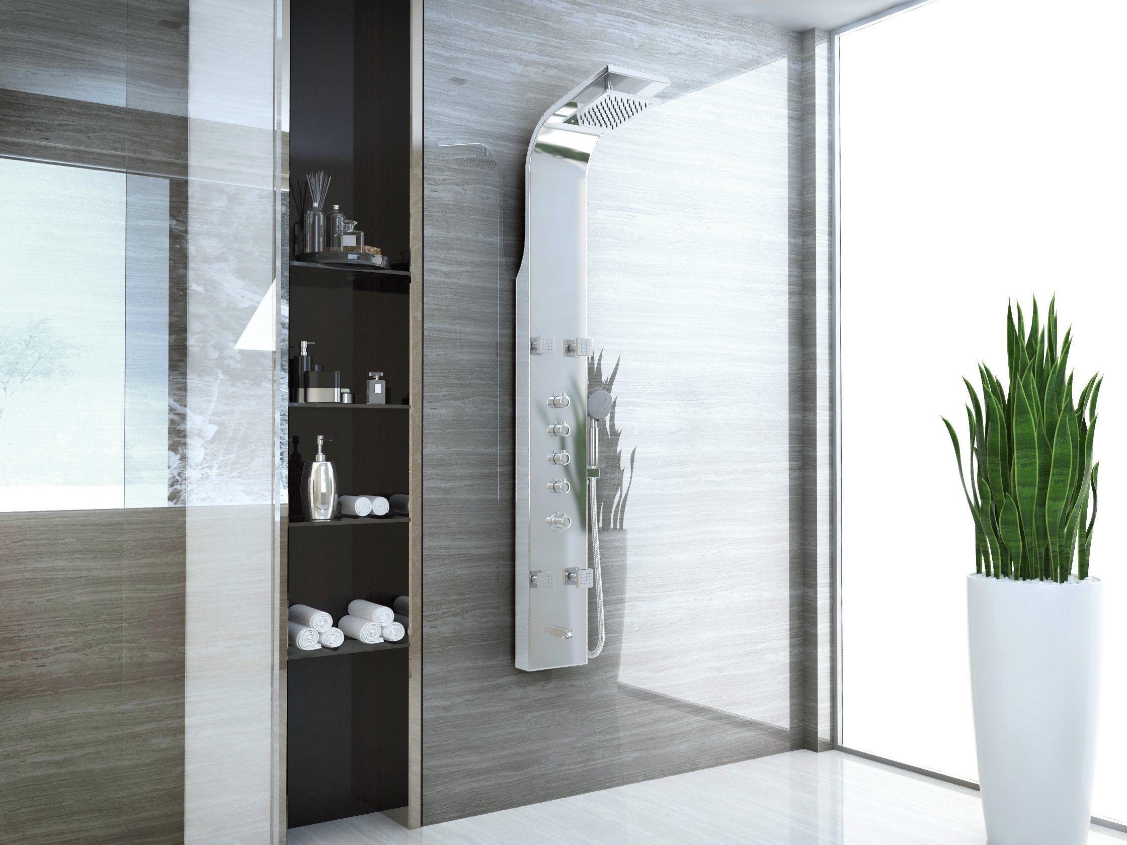 ANZZI Shower Head Panel Tower, Echo Brushed Steel Stainless Steel