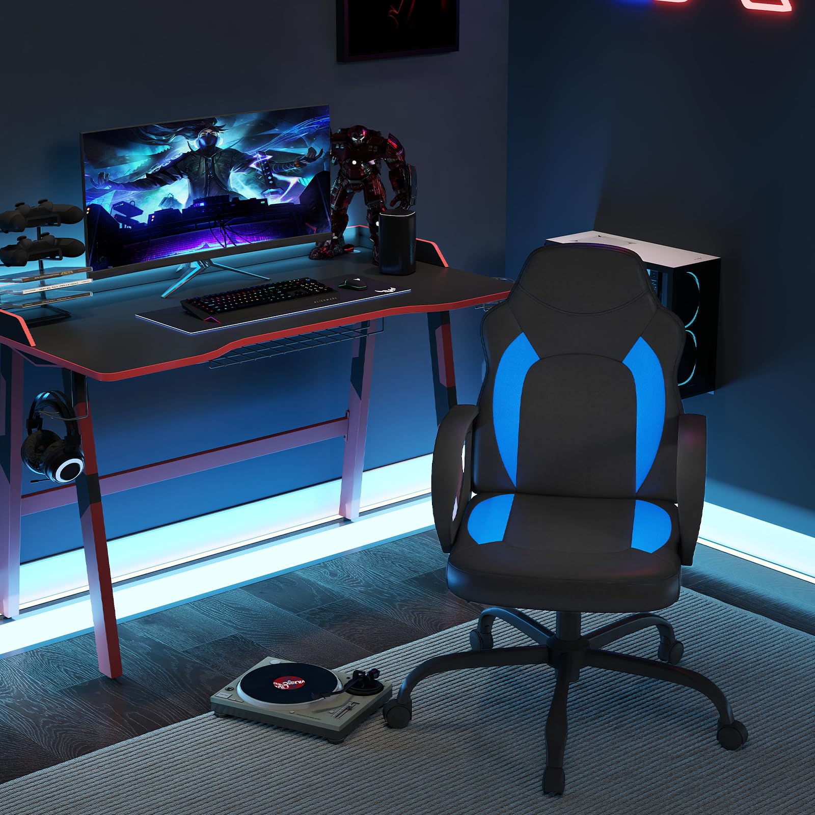 AnyGod Bürostuhl Höhenverstellbar mit Ergonomischer Rückenlehne, Drehstuhl aus Kunstleder für Homeoffice und Gaming, 360° Drehfunktion, Belastbar bis 136 kg
