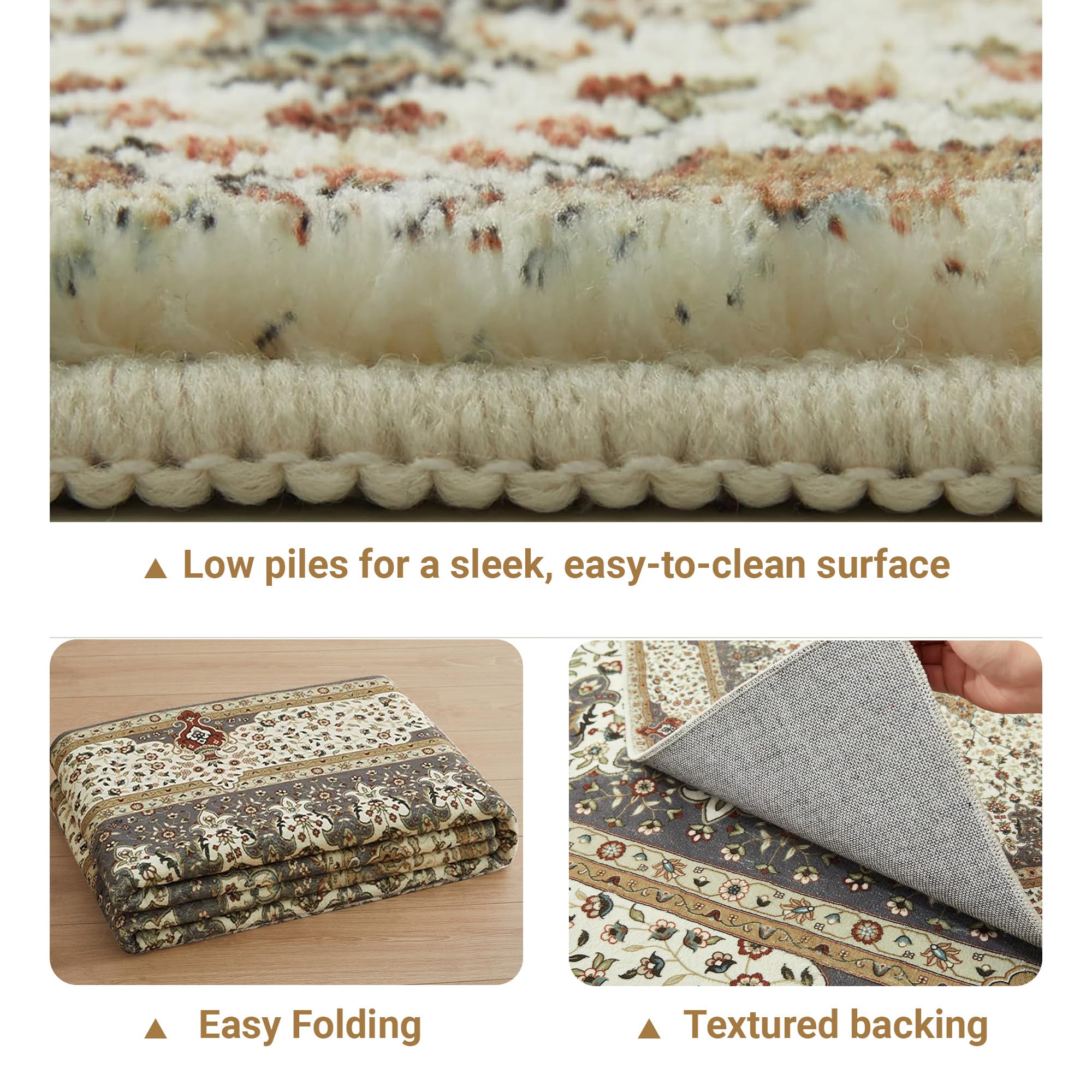 Aspire Homeware Soft Bedroom Rug, Traditional Vintage Style Grey Area Rugs for Living Room 60x110 CM - Image 3