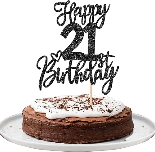 1 pieza de decoración de pastel de feliz cumpleaños 21 con purpurina y alegría a 21 años, selección de pastel de 21 años, fabulosa decoración de