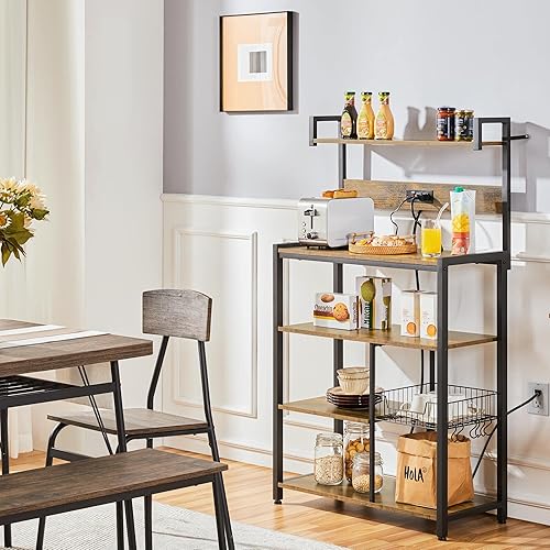 Miniatura 2 de Topeakmart Estante para panadería con toma de corriente para cocina, estante de cocina de 56 pulgadas con cesta de metal y ganchos, carrito de