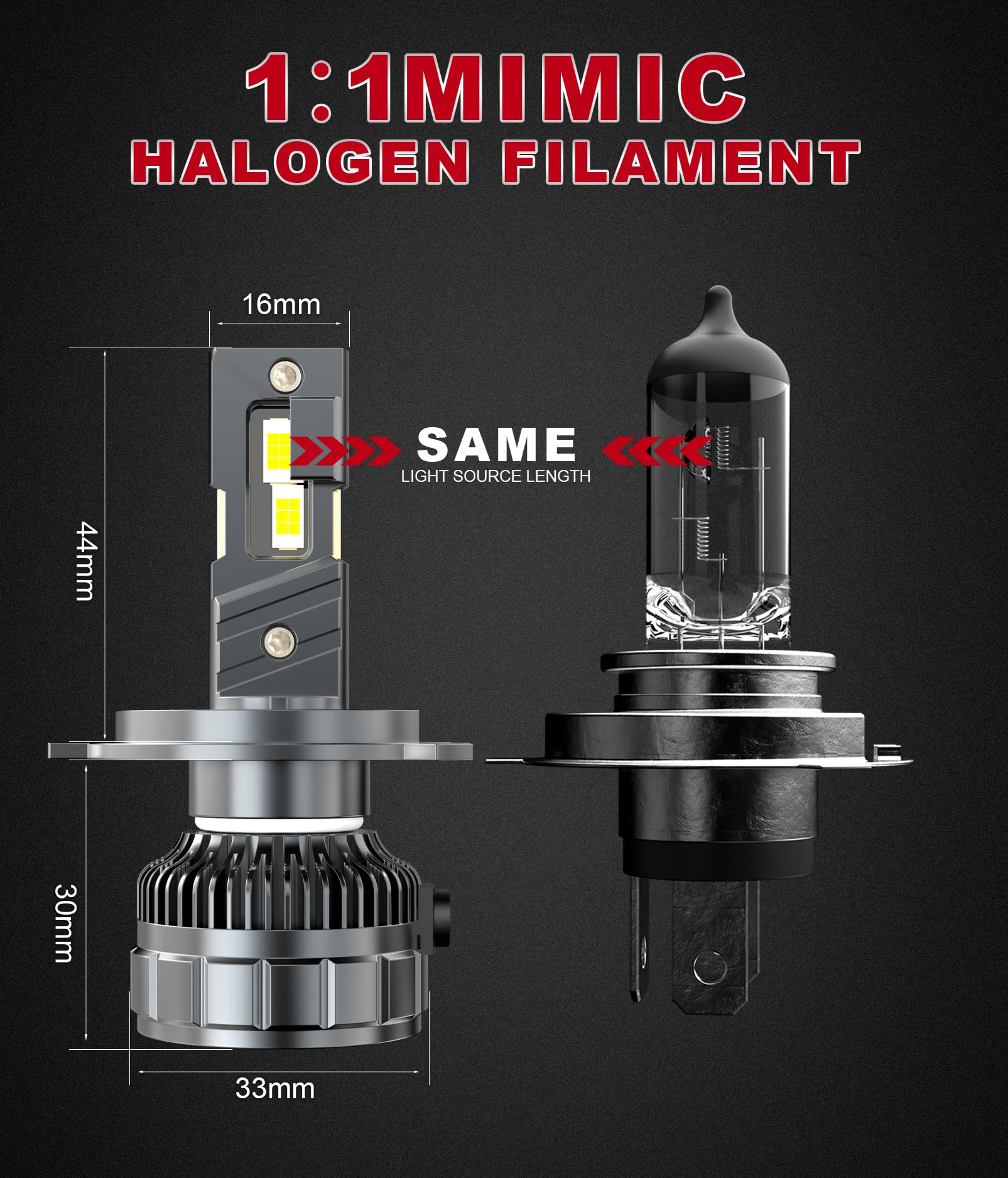 Lampadina H4 LED, 40000LM 110W Auto LED H4 Kit, 6500K Lampadine