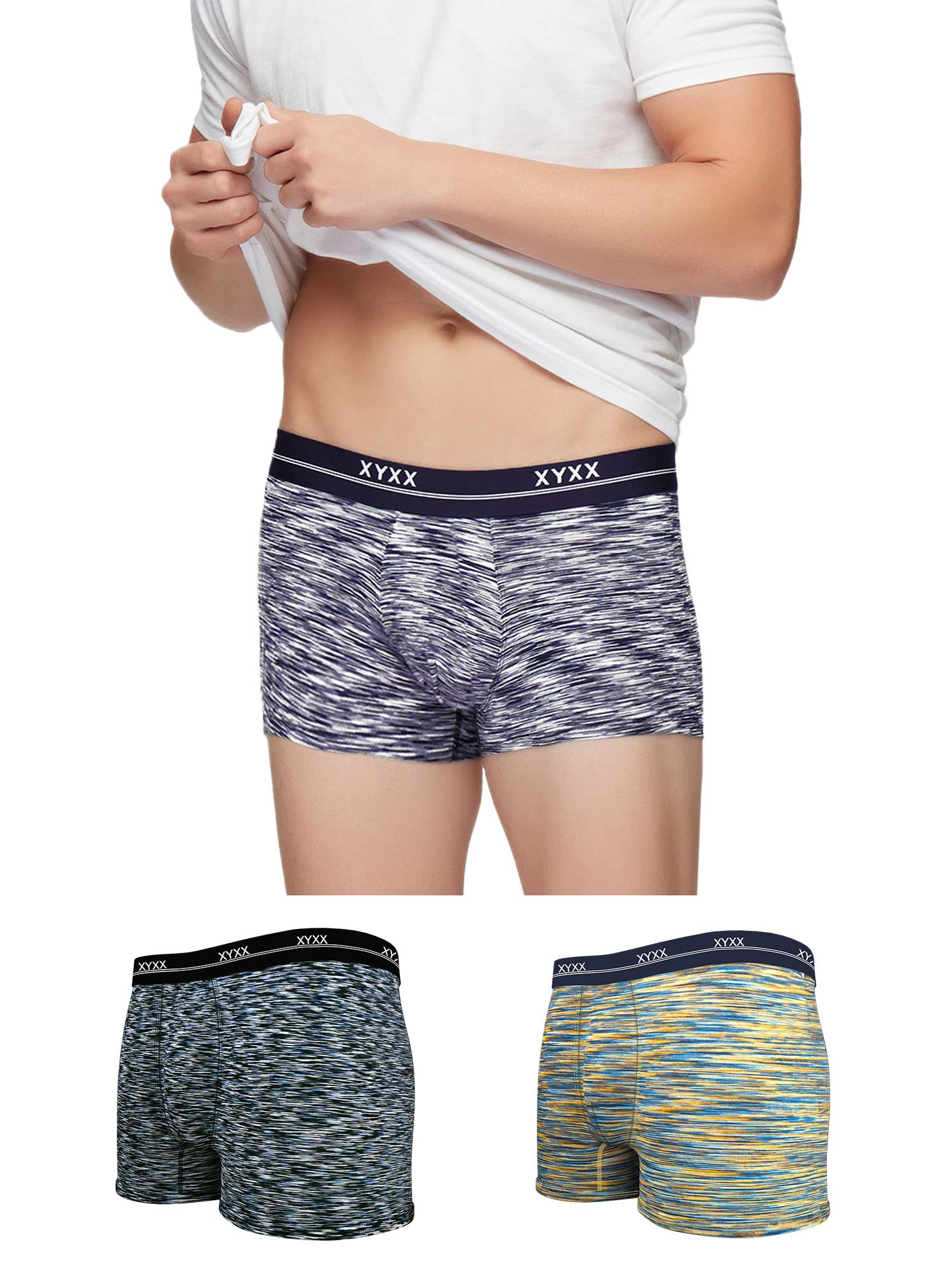 XYXXMen's Artisto Micromodal Regular Fit Printed Antimicrobial Trunks with No Marks Waistband (Pack of 3)