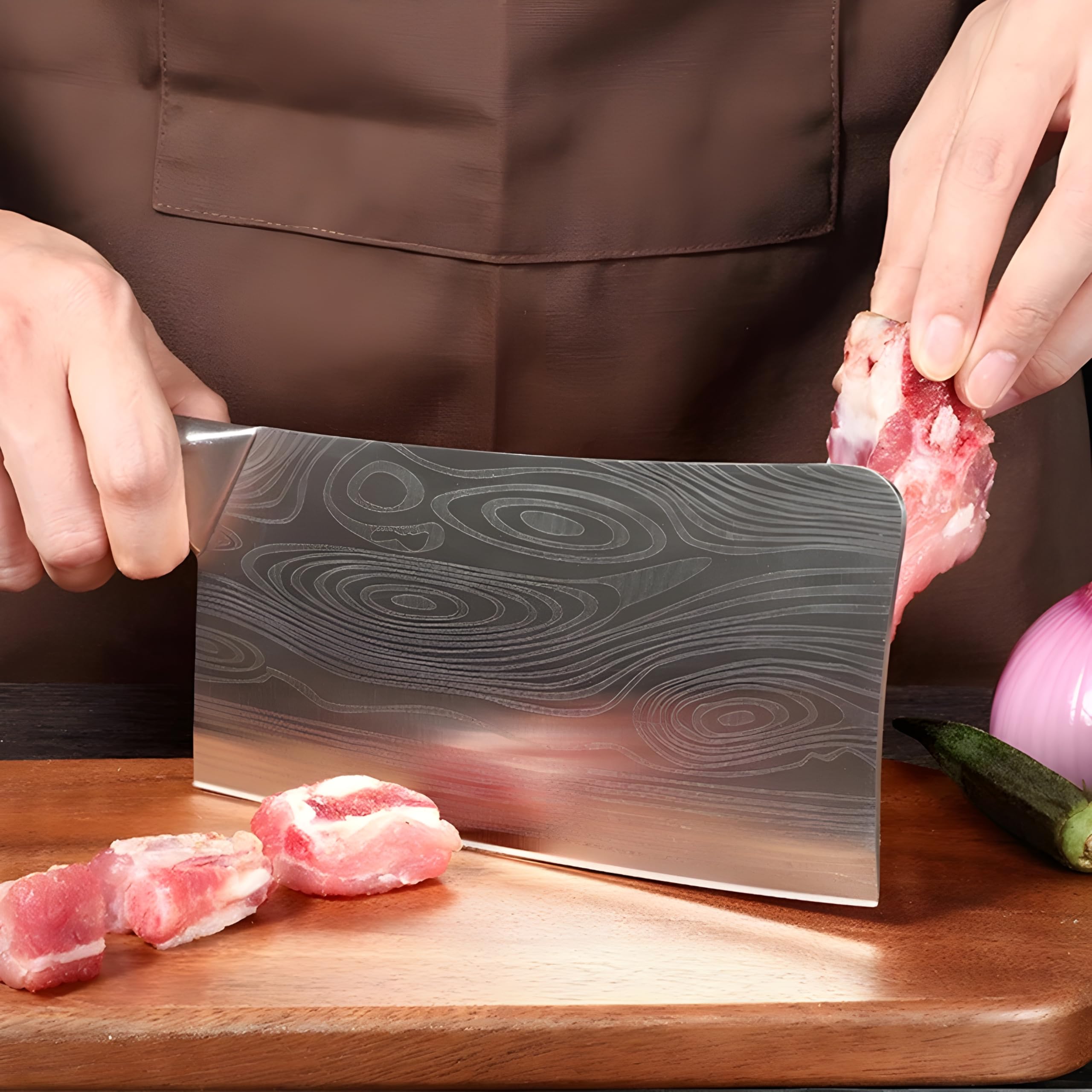Wizbiz Premium 7 Inch Blade Meat Cleaver Knife for Kitchen Heavy Duty Japanese Bone Cutter Knives Hand Forged Knife Boning Knife Multi-Purpose Knife Butcher Knife 1