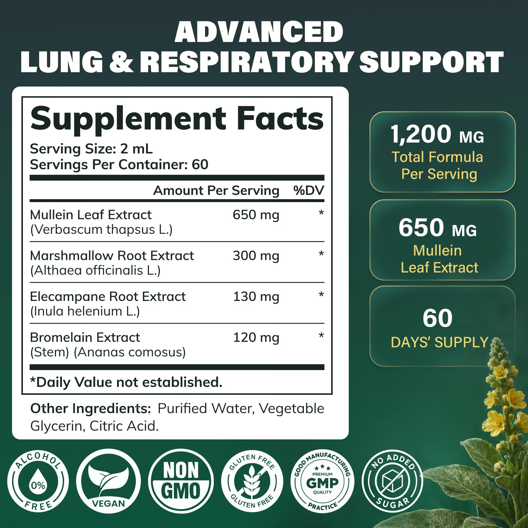 Mullein Drops for Lungs, 650mg Mullein Leaf Extract, Lung Detox & Cleanse — Amazon image 7