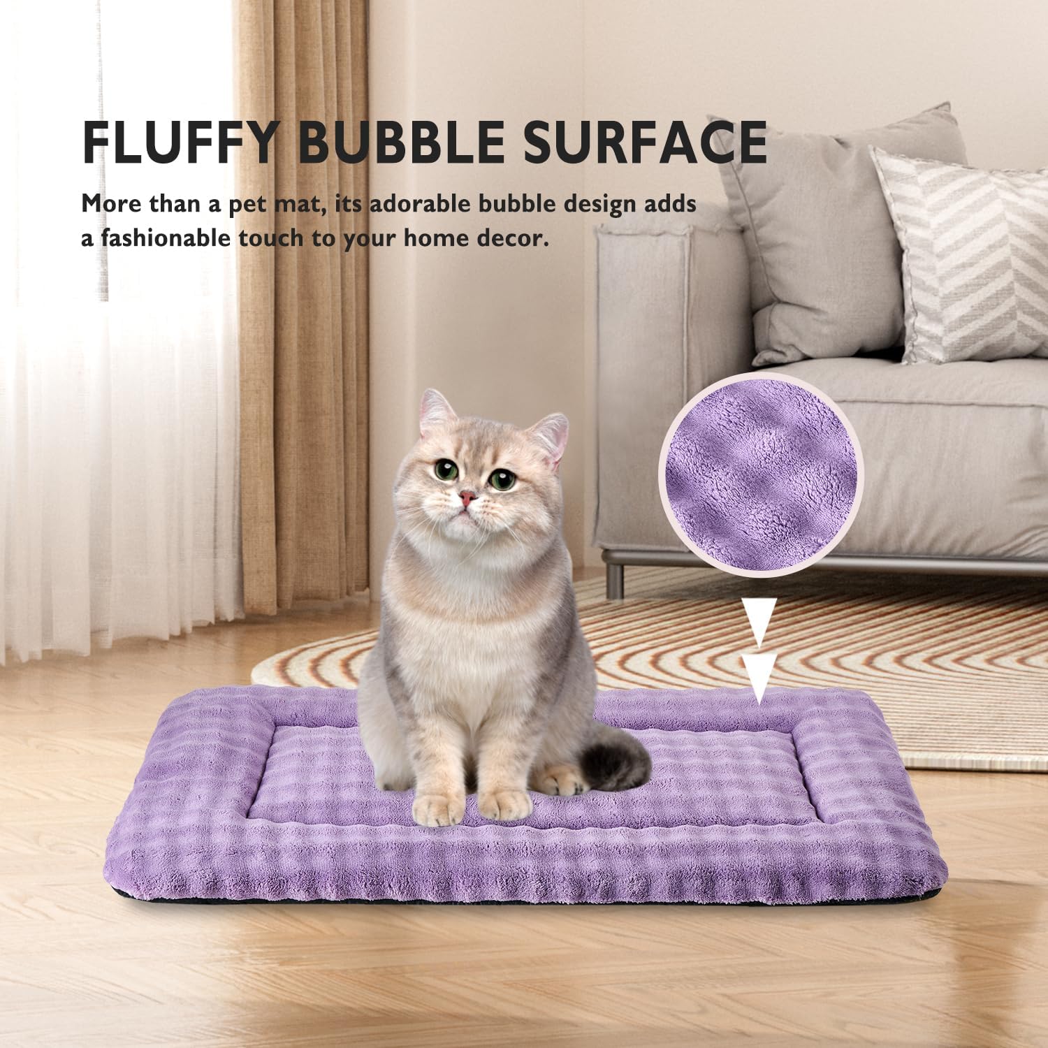 Pet Bed Mat Crate Pad for Cats Small Dogs, Washable Soft Pet Sleeping Mat Kennel Pad with 3D Bubble Pattern, Dusty Purple, 24"x 18"