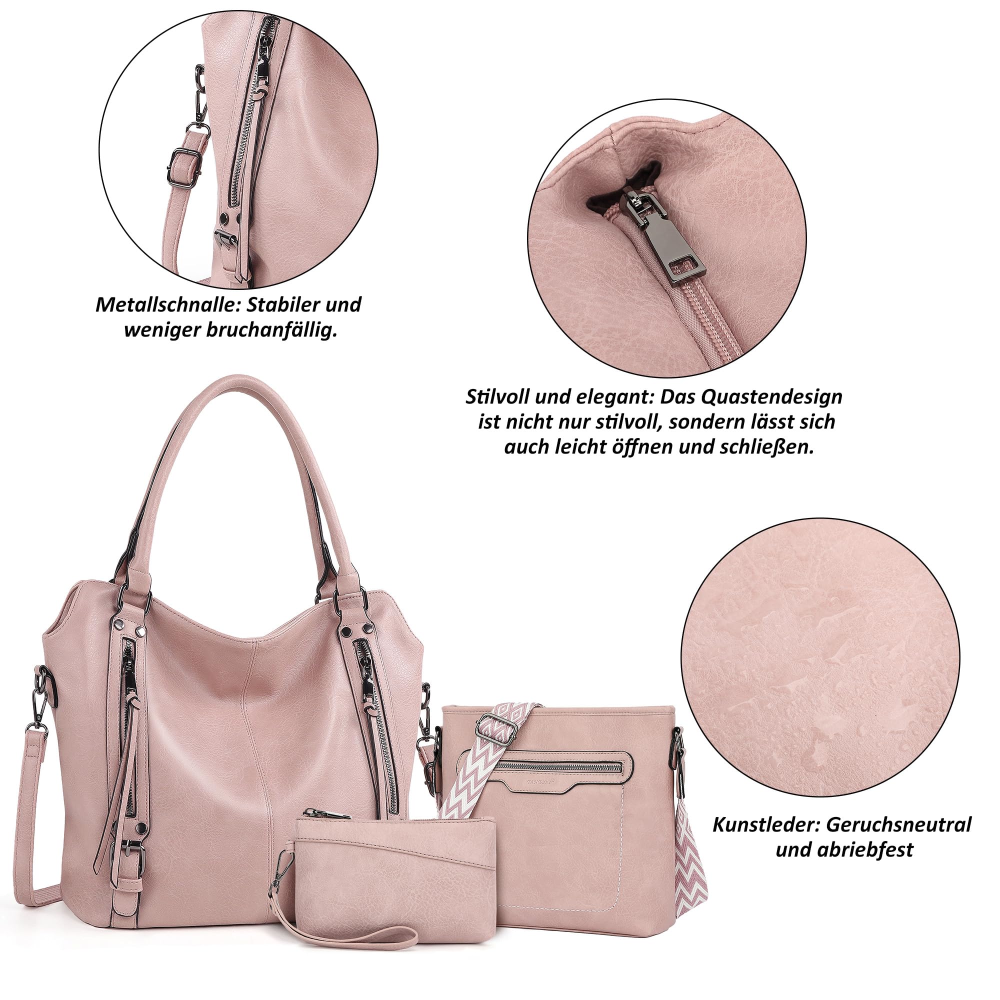TANTOMI Bolso de mano para mujer, juego de 3 unidades, bolso grande con varios compartimentos, bolso bandolera para mujer con asa, bolsos de hombro para mujer, para trabajo y viajes