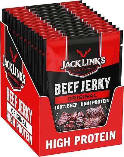 Jack Link's Beef Jerky Original - Pack of 12 (12 x 40g) - Protein Rich Dried Meat Snack - High Protein Snack for Fitness - American Specialty - Chips