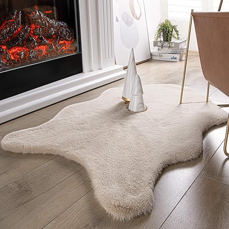 Ashler Home Deco Soft Faux Sheepskin Fur Rug, Beige 2 x 3 Feet