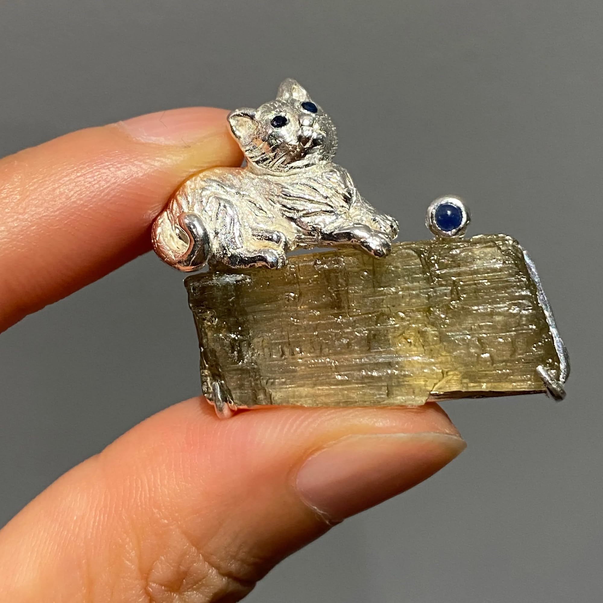 925 Silber Katzen Anhänger & Brosche, Handgefertigt, Edelstein Schmuck für Schutz & Harmonie, Geschenkidee Unisex