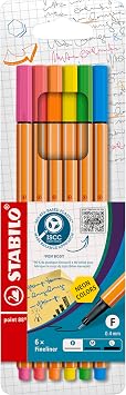 STABILO Fineliner point 88 - Pack of 6 - Neon Colors