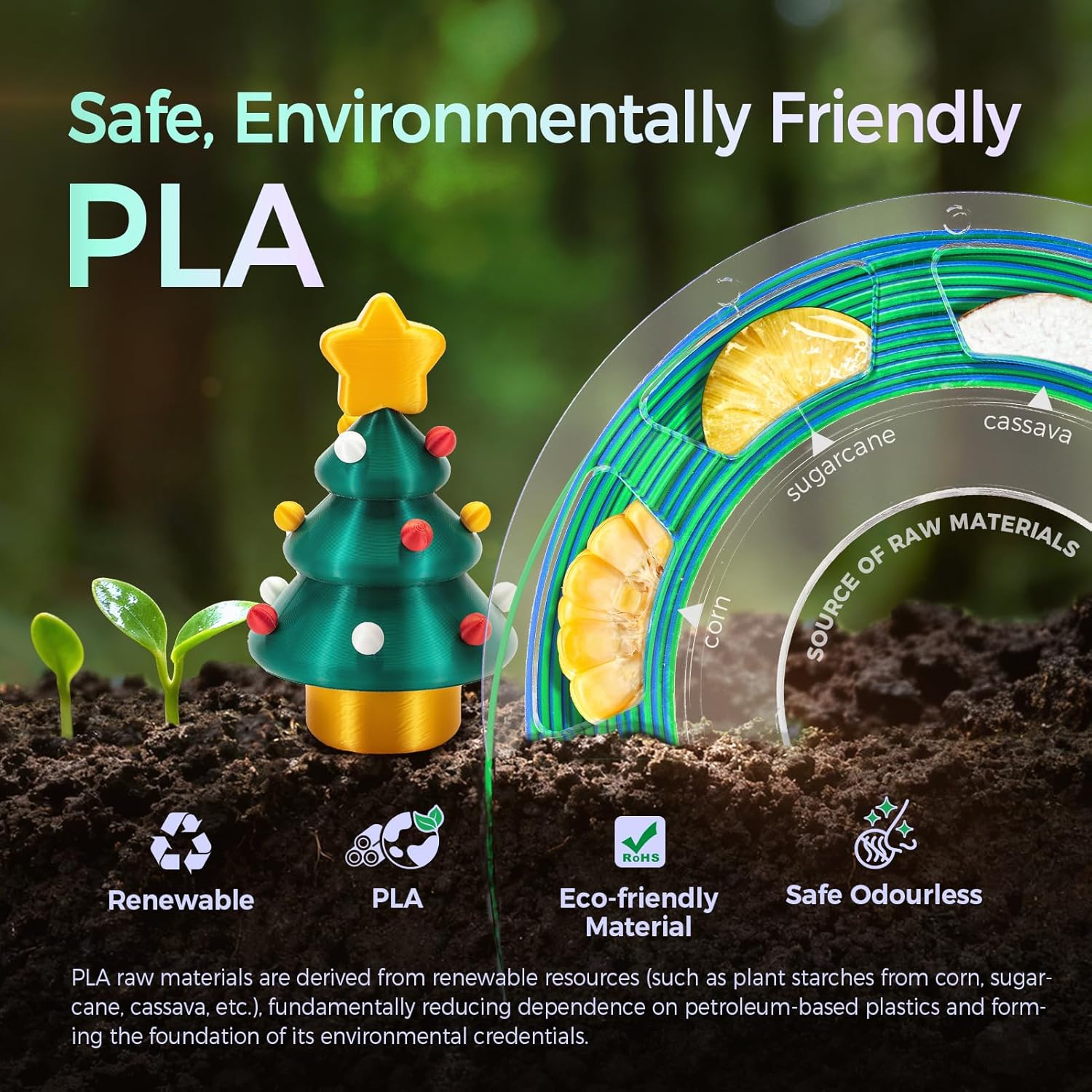 Christmas Silk PLA Filament Bundle, 3D Printer Filament 1.75mm Multicolor Christmas Pack -White, Gold, Green, Red, Creating Christmas Ornaments, or DIY Christmas Gifts, 200g x 4 Spools - Image 4