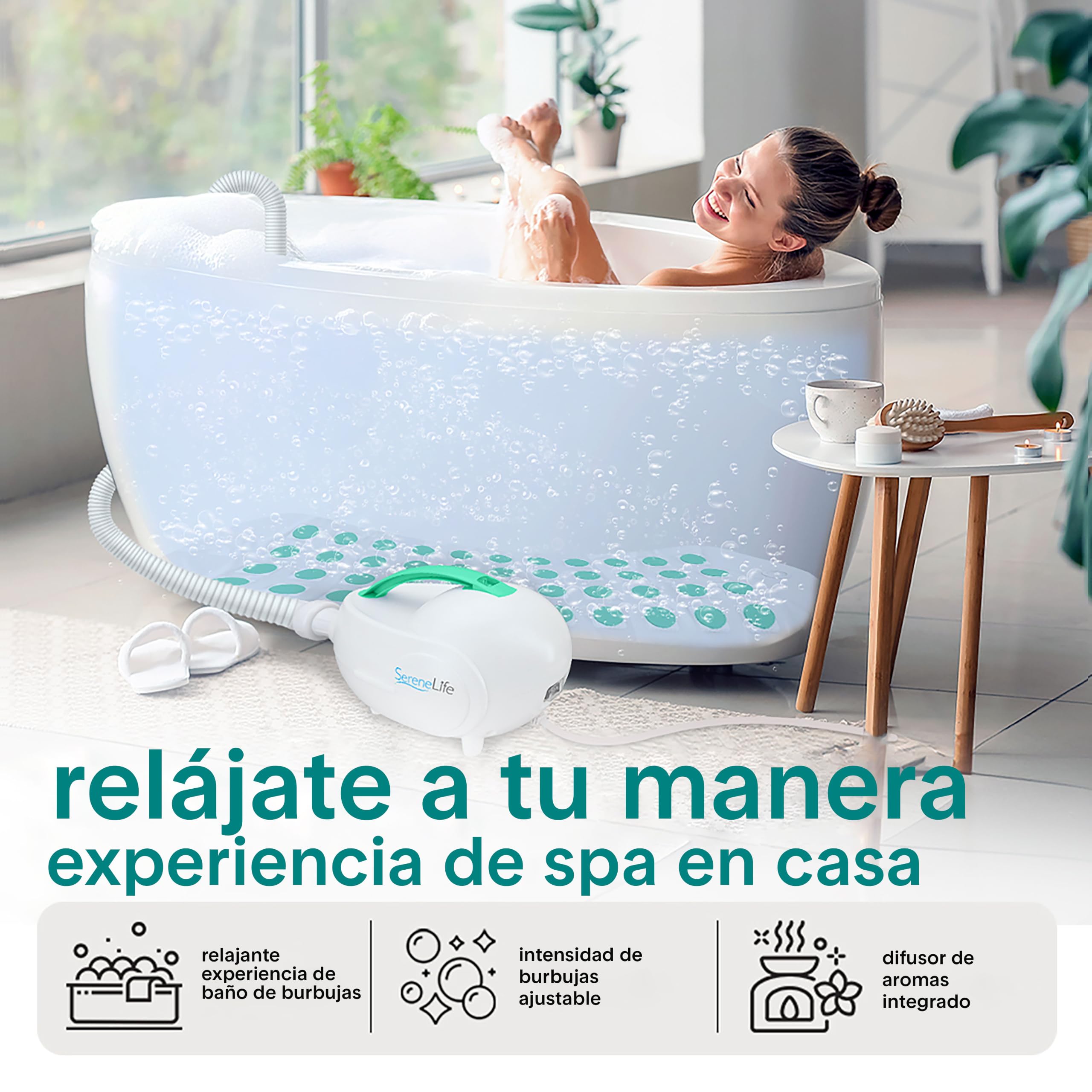 SereneLife Manta de Hidromasaje para Bañera con Burbujas, SPA Portatil con Luz LED Impermeable, Almohada, Intensidad Ajustable, Mando a Distancia, Relajante