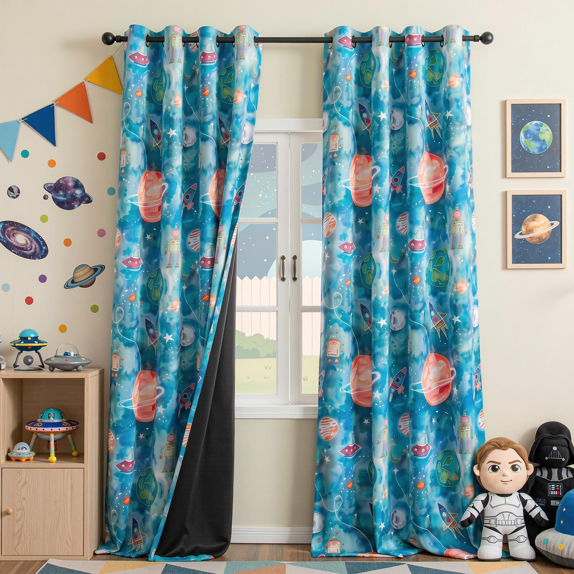 MYSKY HOME Boys Space Themed Blackout Curtains 96 Inches Long 2 Panels