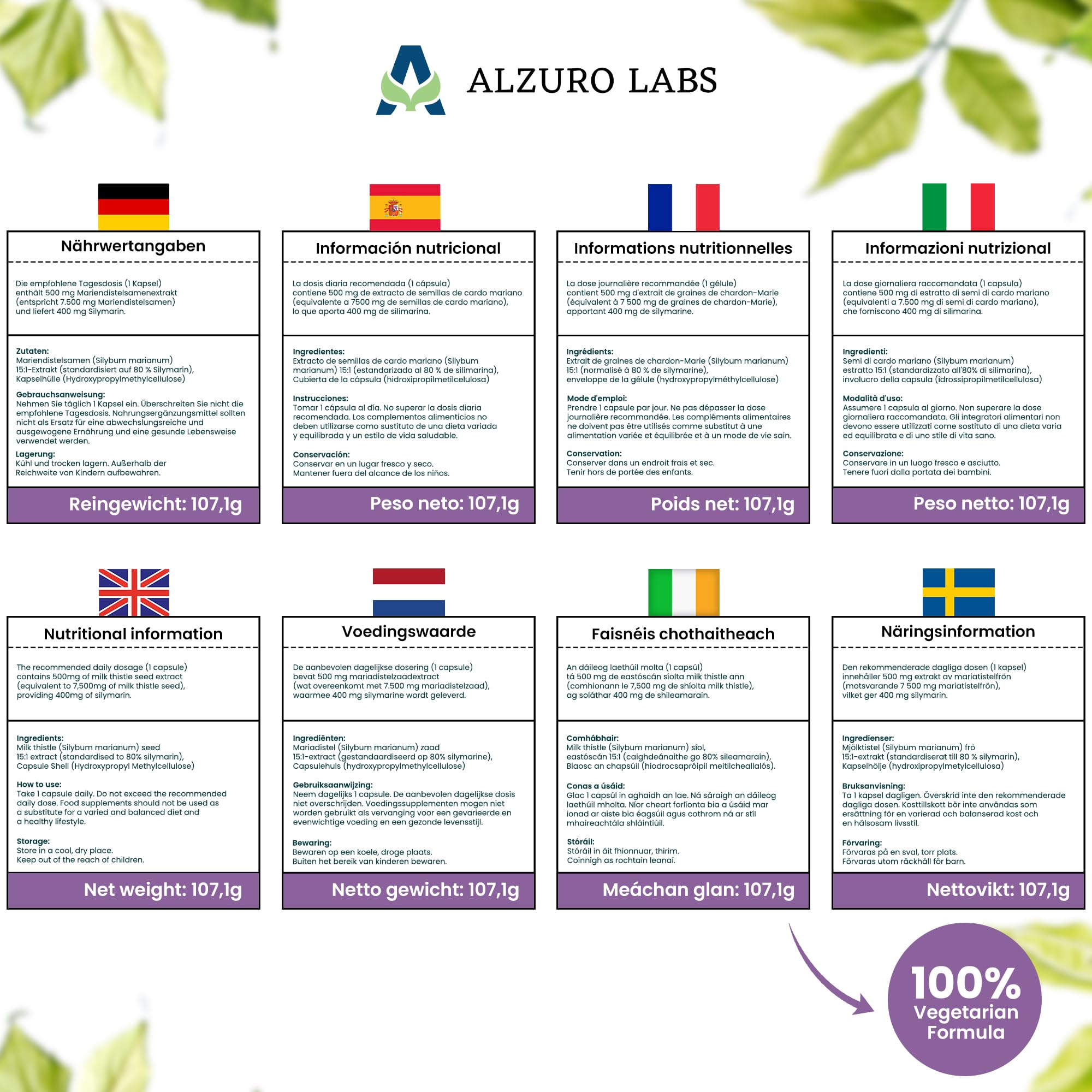 Milk Thistle | 6 000 mg Équivalent | Extrait 15:1 500 mg (80% Silymarine) | 180 Gélules Végétales | Chardon-Marie – Silybum marianum | GMP & Testé en Laboratoire Indépendant