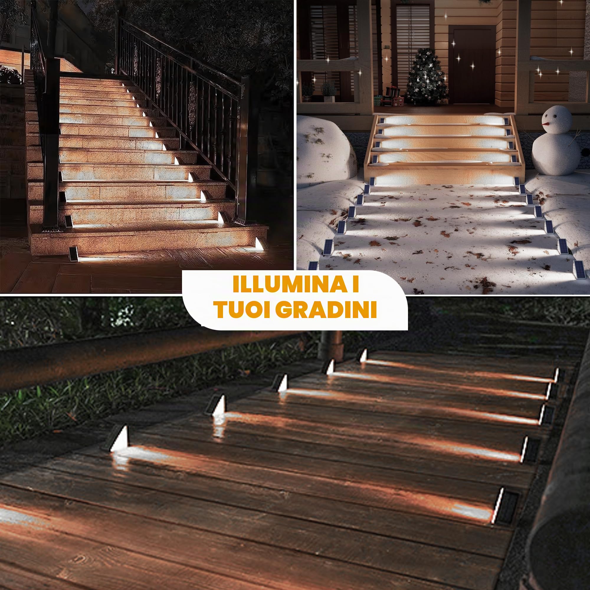 Confezione da 6 luci solari per esterni, impermeabili, a LED, per terrazza e scale, a forma di triangolo, ad energia solare, illuminazione decorativa per giardino, patio, portico, cortile,