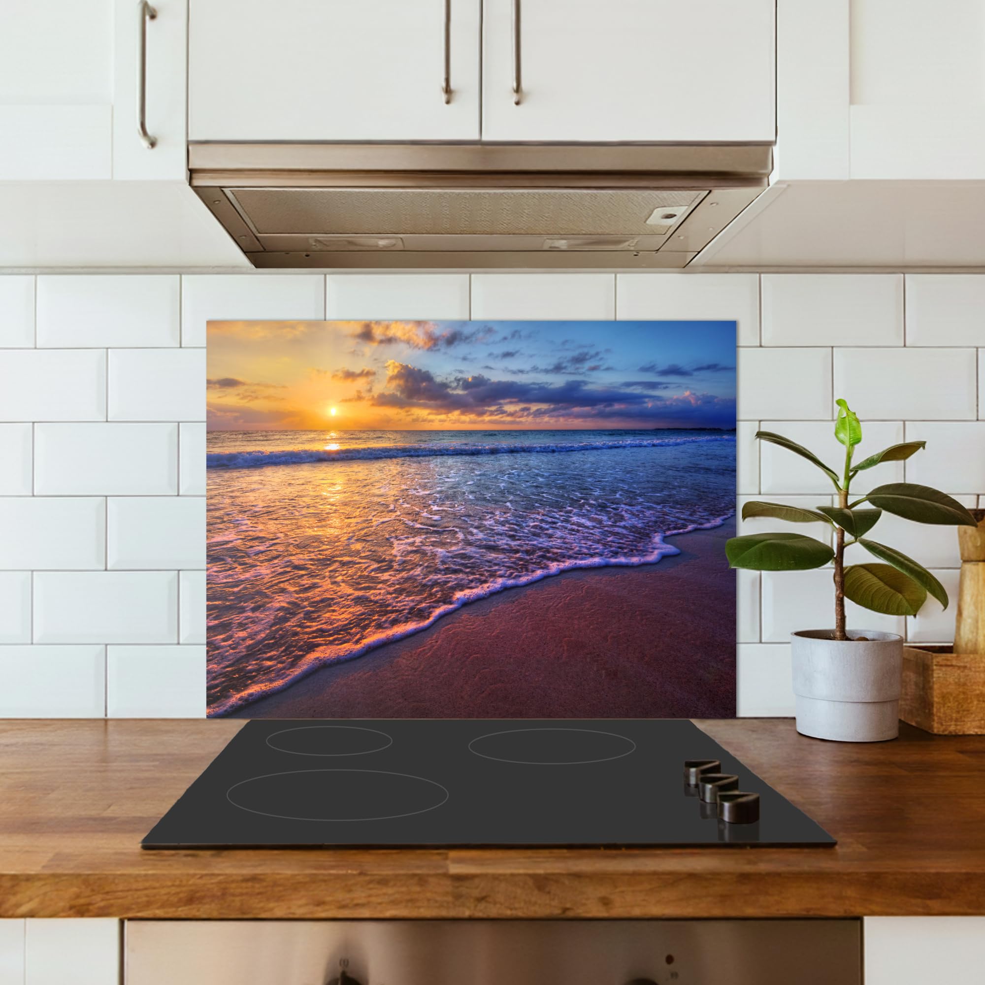 KitchenYeah© Paraschizzi Cucina Adesivo 50x70 cm Pannello Parete Paraspruzzi per Piano Cottura Mare - Spiaggia - Tramonto - Nuvole - Orizzonte
