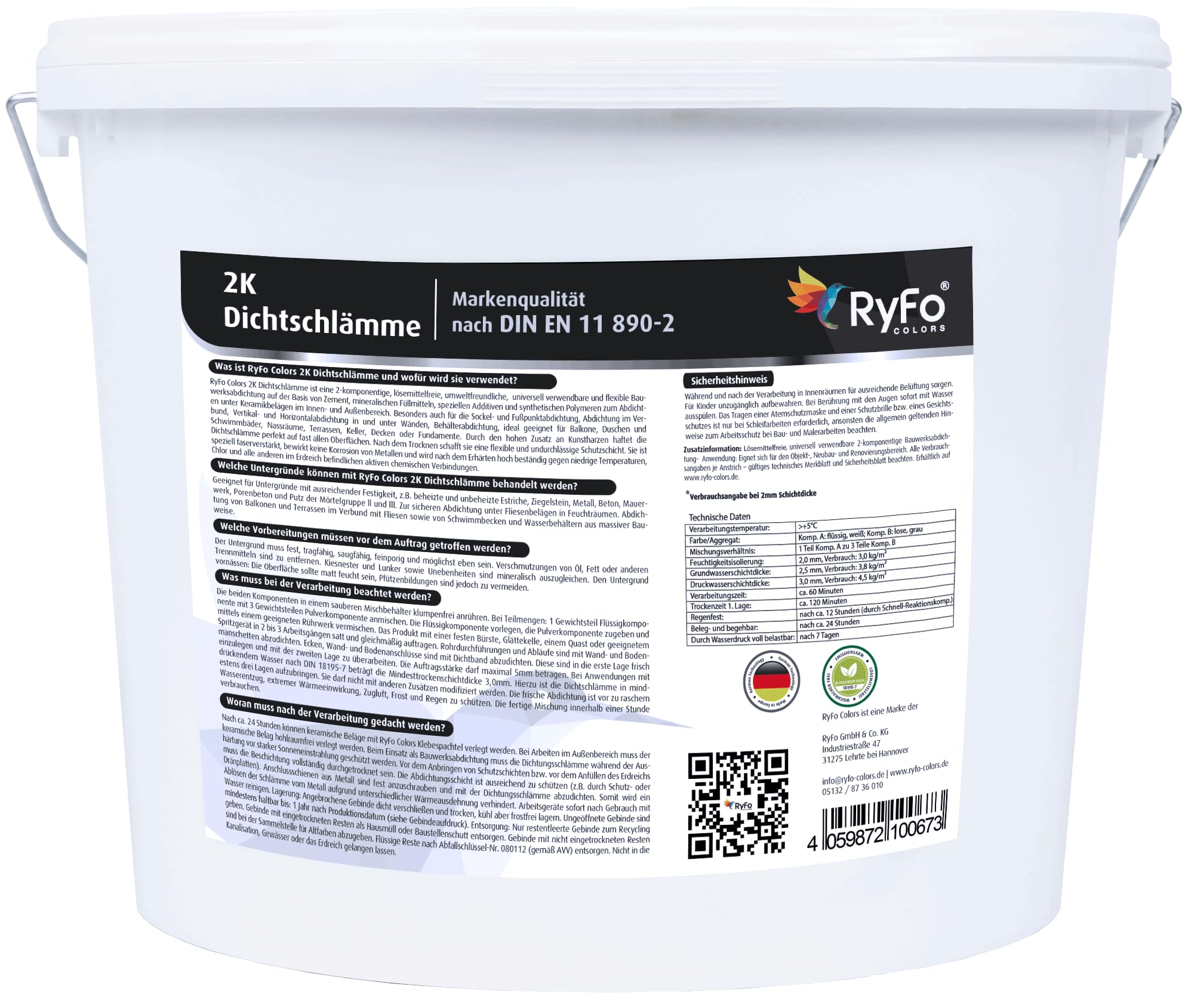 RyFo Colors 2K flexible Dichtschlämme 20kg - Feuchtigkeits-Abdichtung, Wassersperre in Profiqualität für Balkon, Terrasse, Keller, Dusche und Fundament