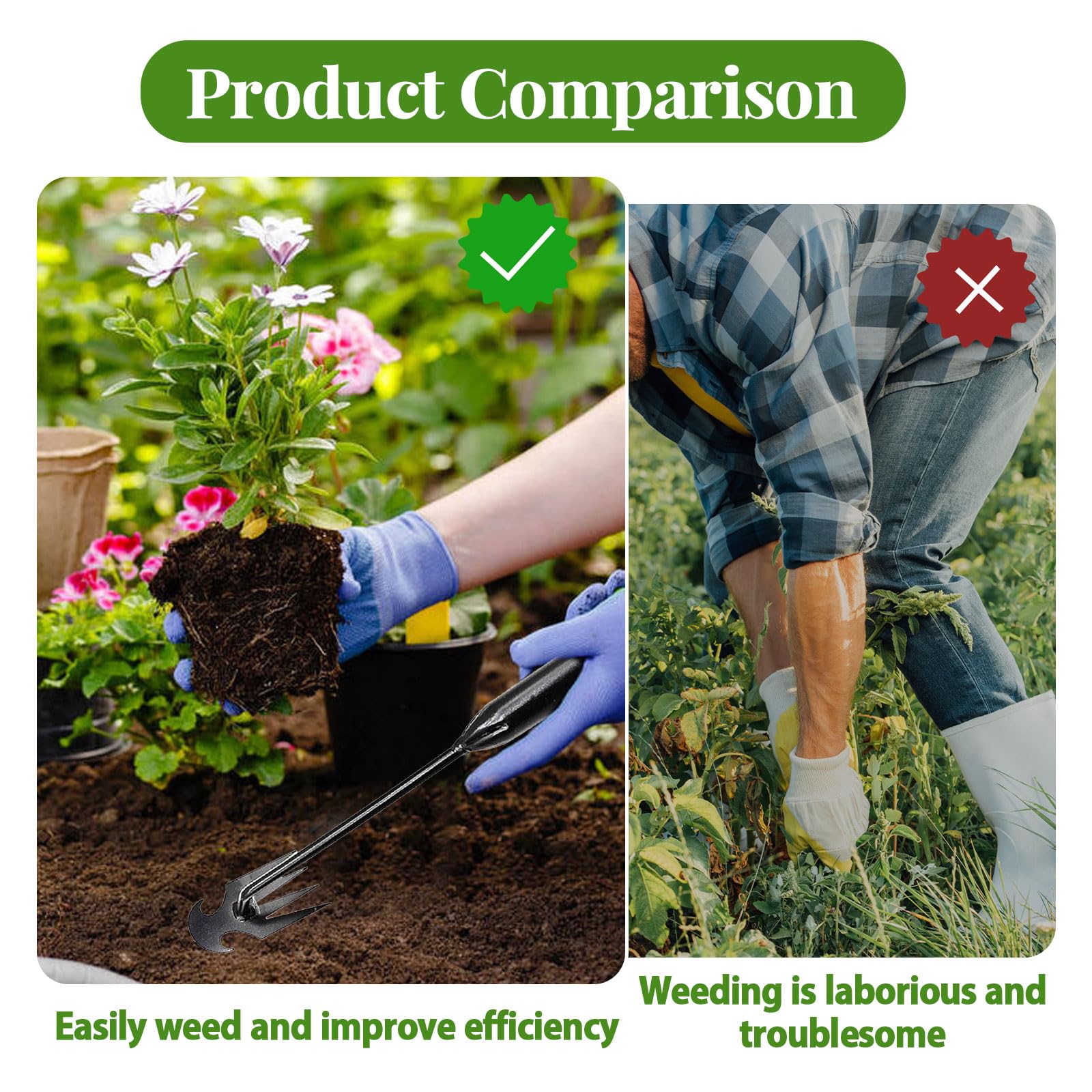 2 pezzi in acciaio inox per erbacce, attrezzi da giardino, erbacce manuali, erbacce con manico lungo, pala da giardino, attrezzi da giardino per la rimozione di erbacce da giardino
