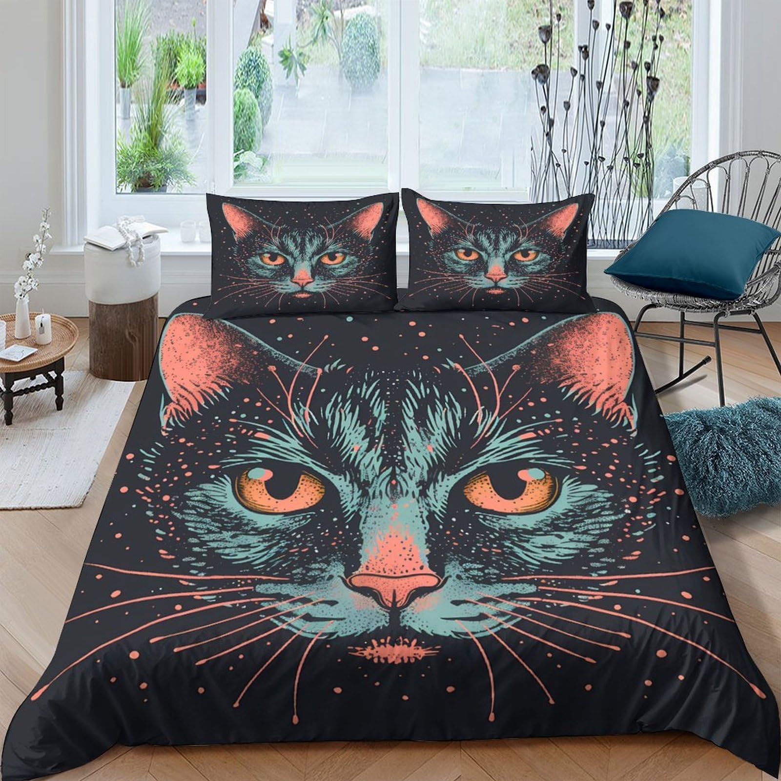 Ctjqhvkz Style-10 3D Printed Cat Face Fitted Sheet Microfiber Soft Breathable Artistic Bed Cover For Bedroom Guest Room Decor Single（135X200cm）
