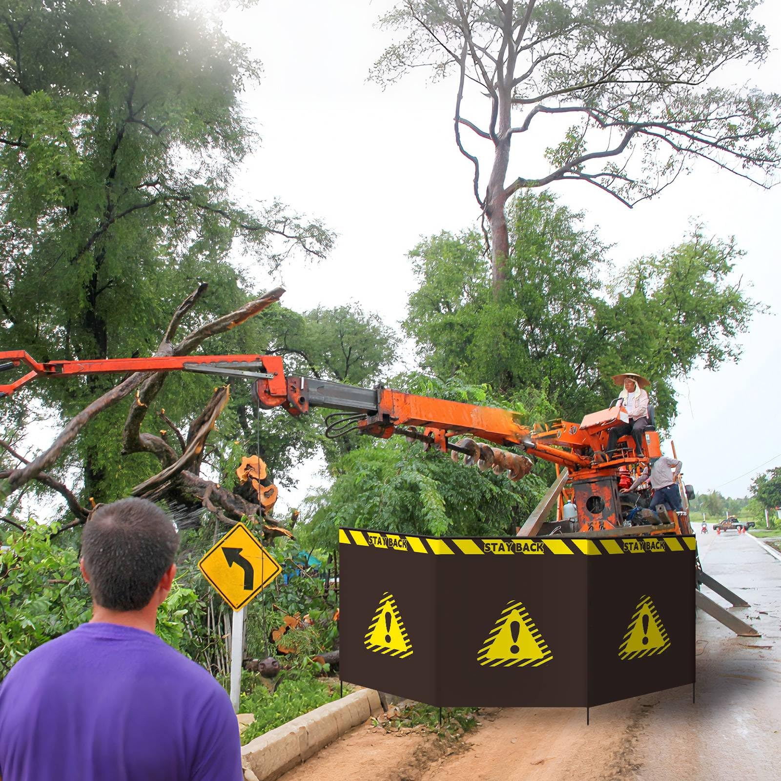 9.84 ft Debris Containment Barrier Arborist Equipment 3 Panel Safety Barricade Tree Climbing Gear Heavy Duty Oxford Foldable Protection Barricade Security Sign for Controlling Stumps Chipping — Amazon image 6