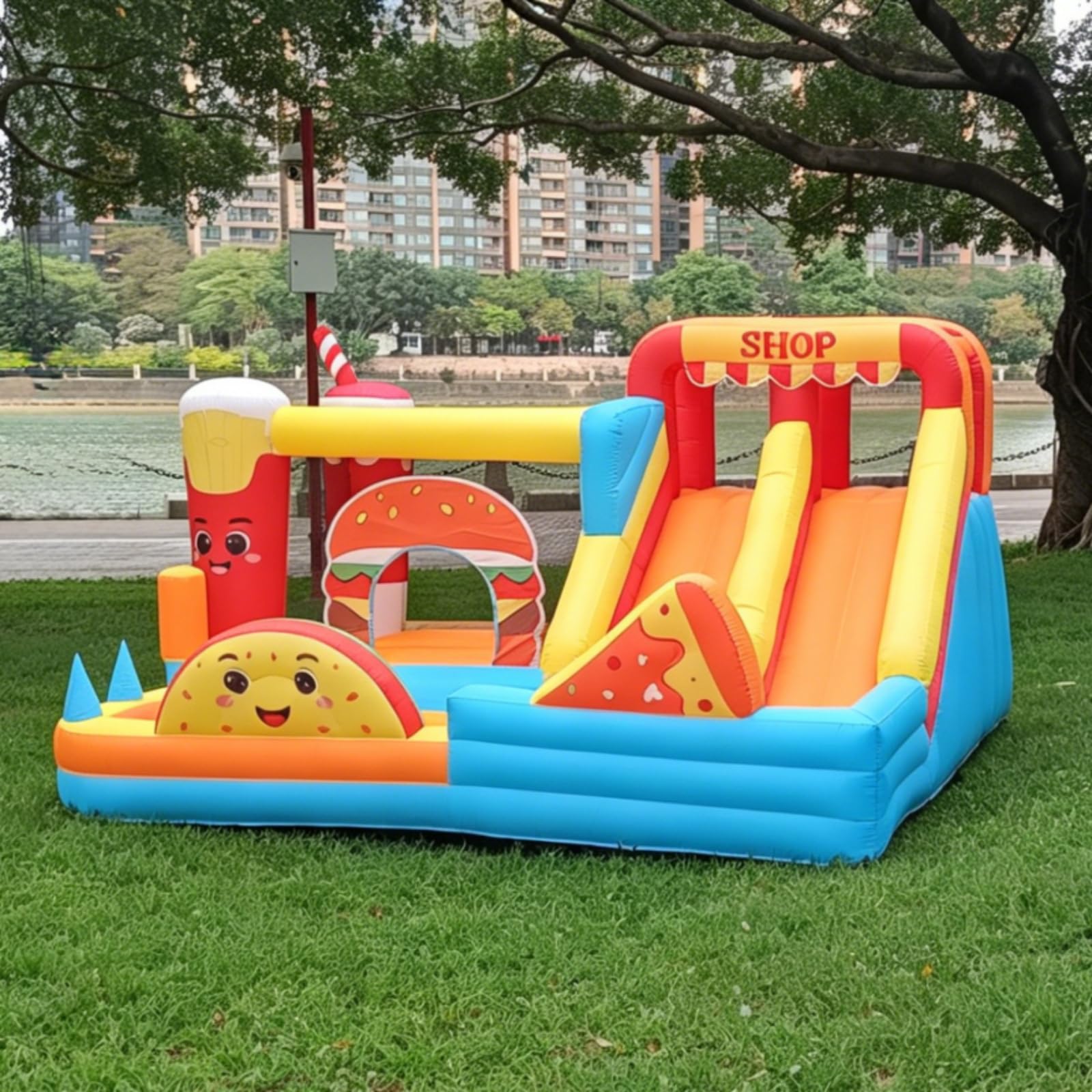 Castello Gonfiabile con Scivolo Multicolore Castello Gonfiabile con Ventola Robusto Trampolino per Feste di Compleanno