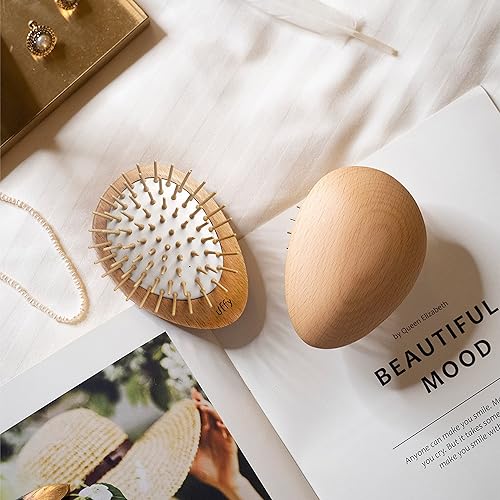 Miniatura 7 de Uffy Cepillo desenredante para el cuero cabelludo, cepillo ergonómico de pelo de palma Makinoi, cerdas de bambú para masaje calmante para mejorar la