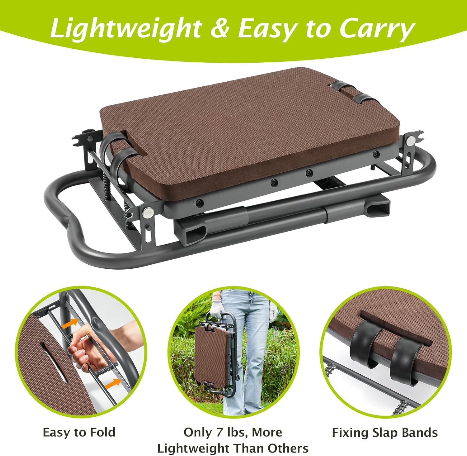 ikkle Garden Kneeler and Seat Heavy Duty, Upgraded Garden Stool Bench with Thicker Wider Detachable Kneeling Pad and Tool Store Pouches, Nice Gardening Gift for Mother Father- Brown (Patented)