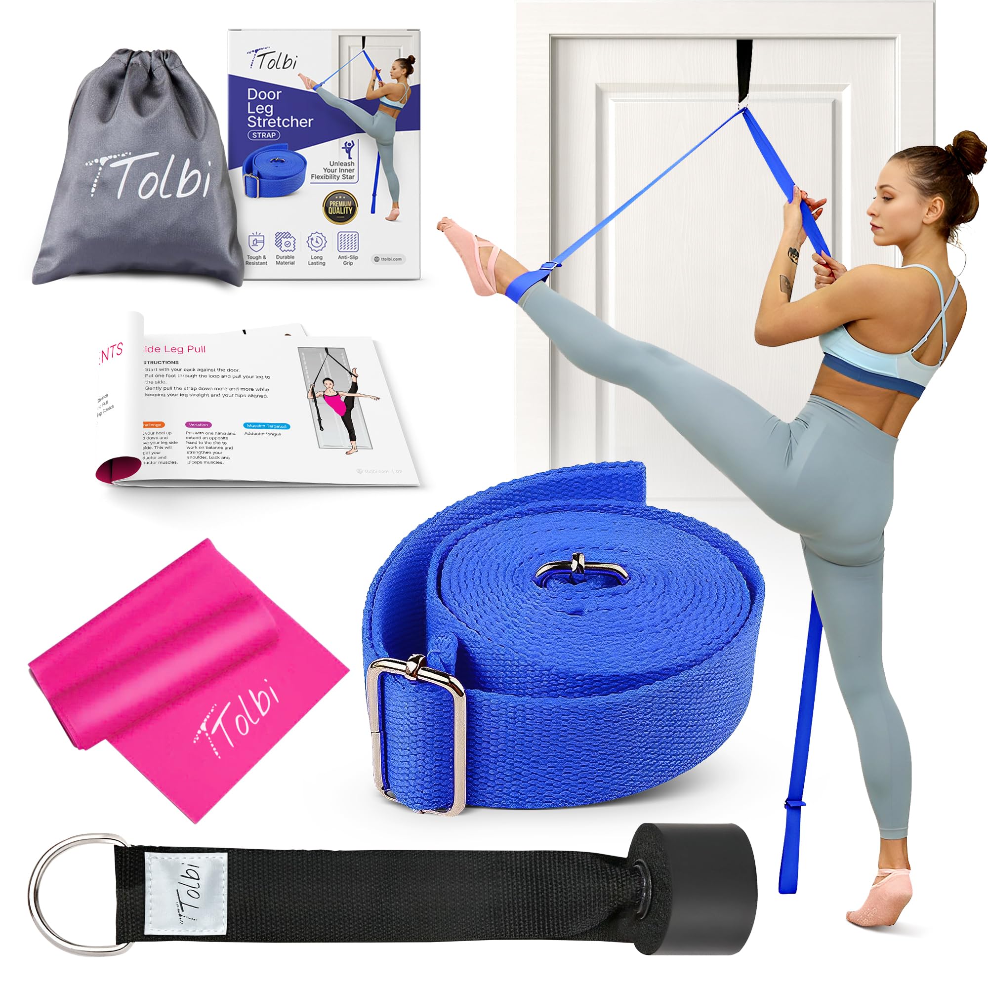 Stretching Strap with Door Anchor & Resistance Band – Improve Leg Stretch Flexibility for Splits, Ballet, Dance, Cheer, Yoga & Gymnastics - Home Leg Stretcher Trainer Equipment Stuff for All Levels