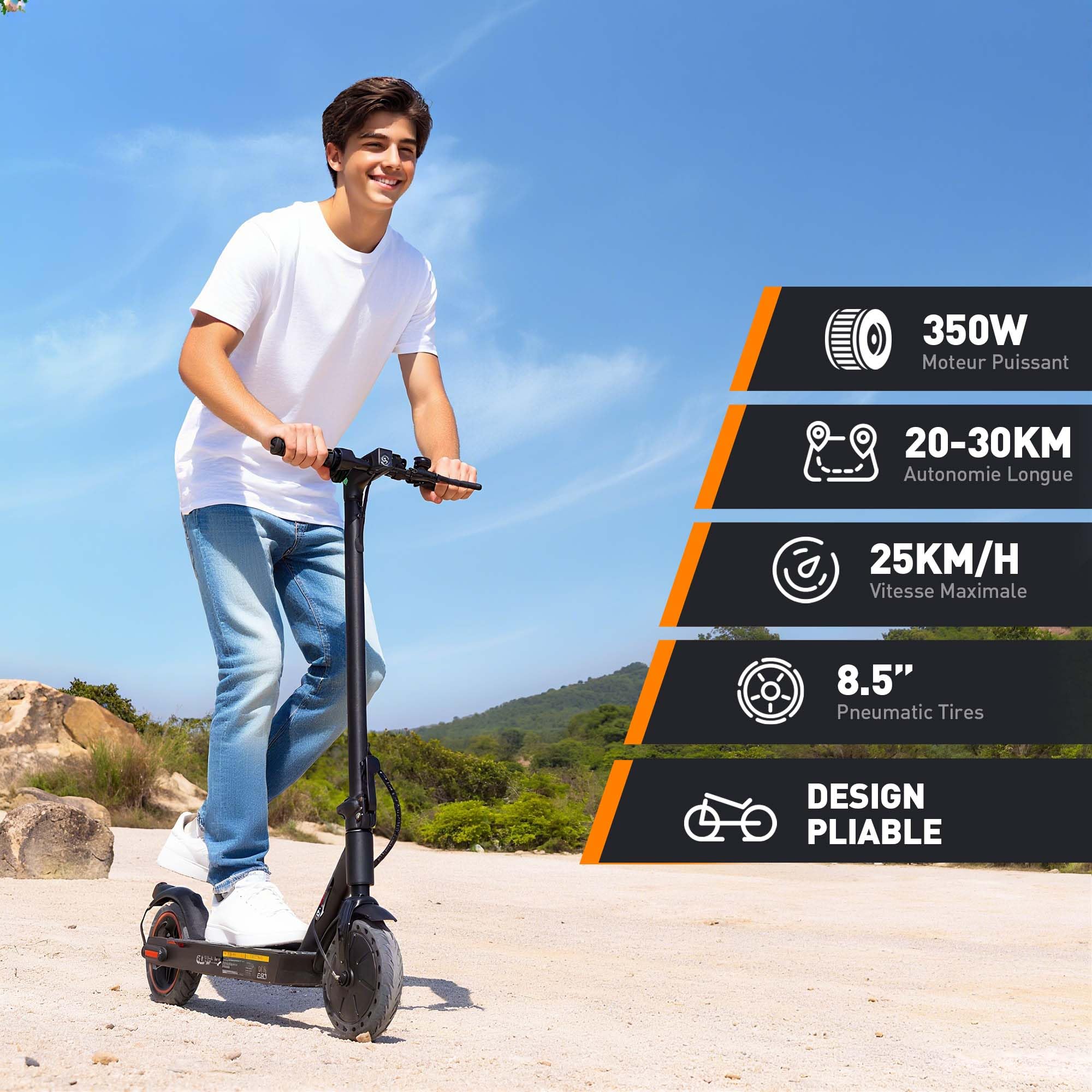 Składana hulajnoga elektryczna 350 W, dla młodzieży i dorosłych, autonomia 20-30 km, maks. 25 km/h, akumulator 187,2WH, obciążenie 100 kg, podwójne hamowanie, codzienne podróże